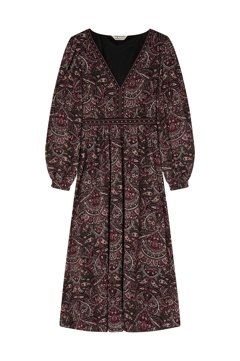 Springfield Vestido midi estampado combinado cenefas estampado