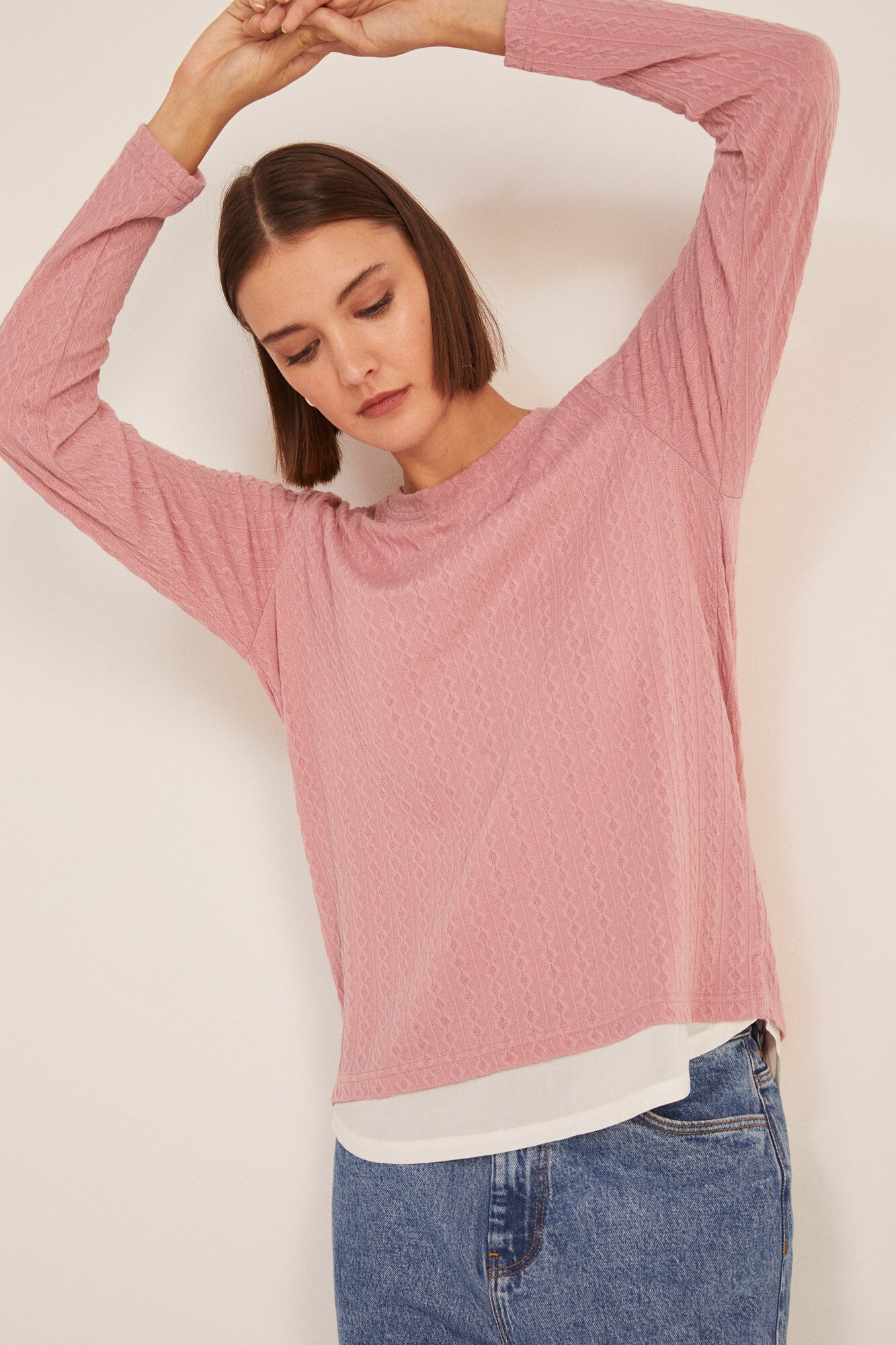 Springfield Playera Bimateria Estructura rosa