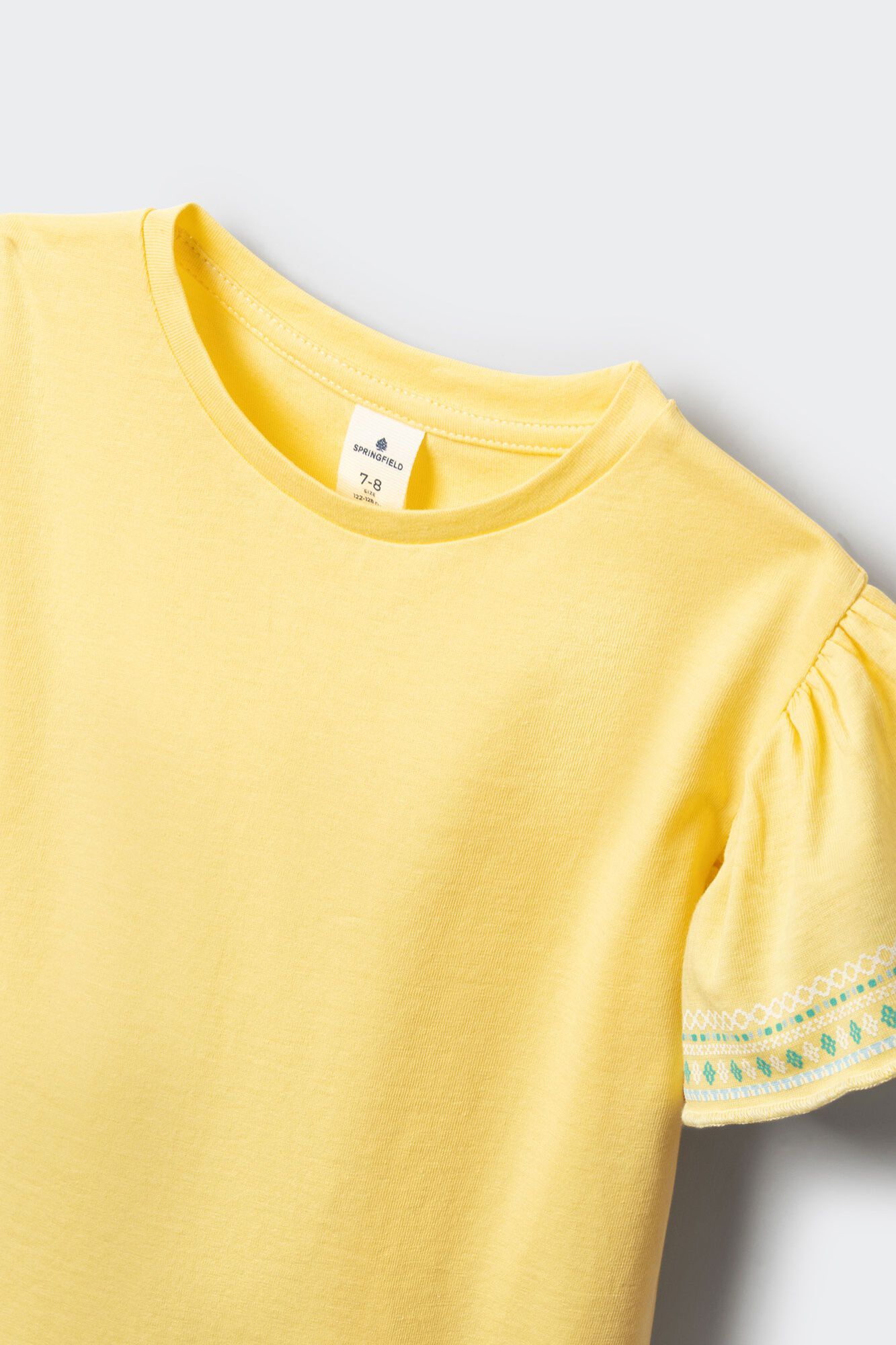 Springfield Kids Playera de manga corta b&aacute;sica con volante estampado ni&ntilde;a amarillo