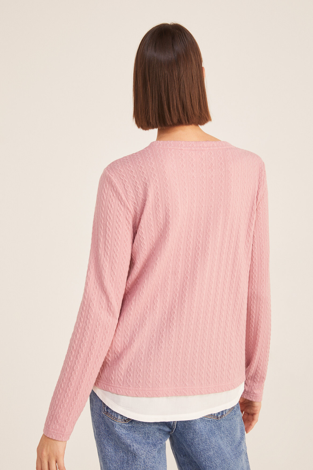 Springfield Playera Bimateria Estructura rosa