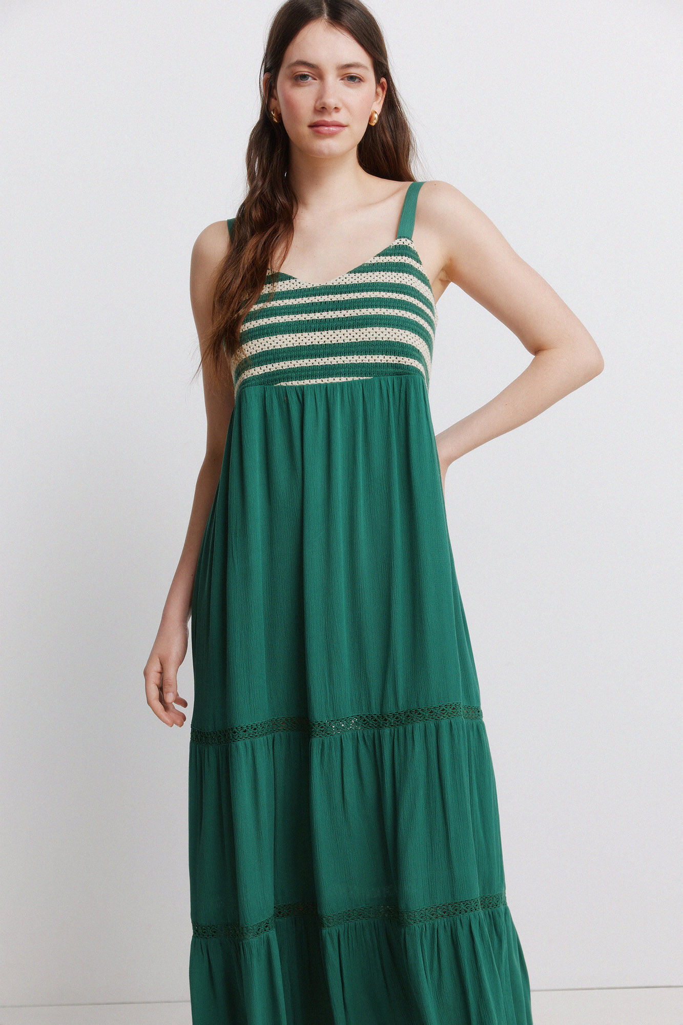 Springfield Vestido midi bimateria crochet verde