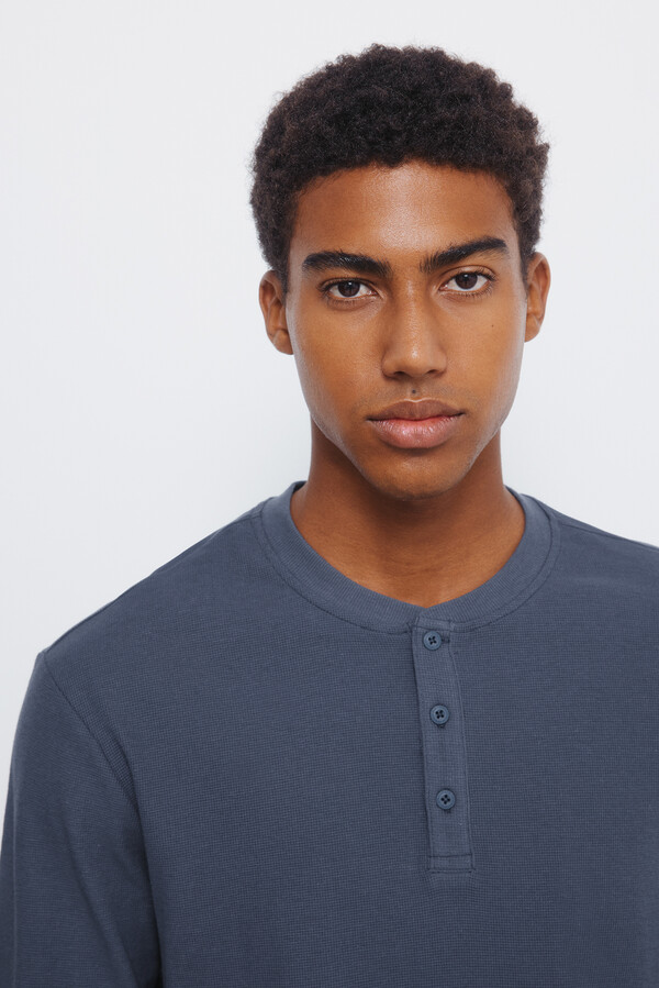 Springfield manga Cuello redondo con botones de playera azul indigo