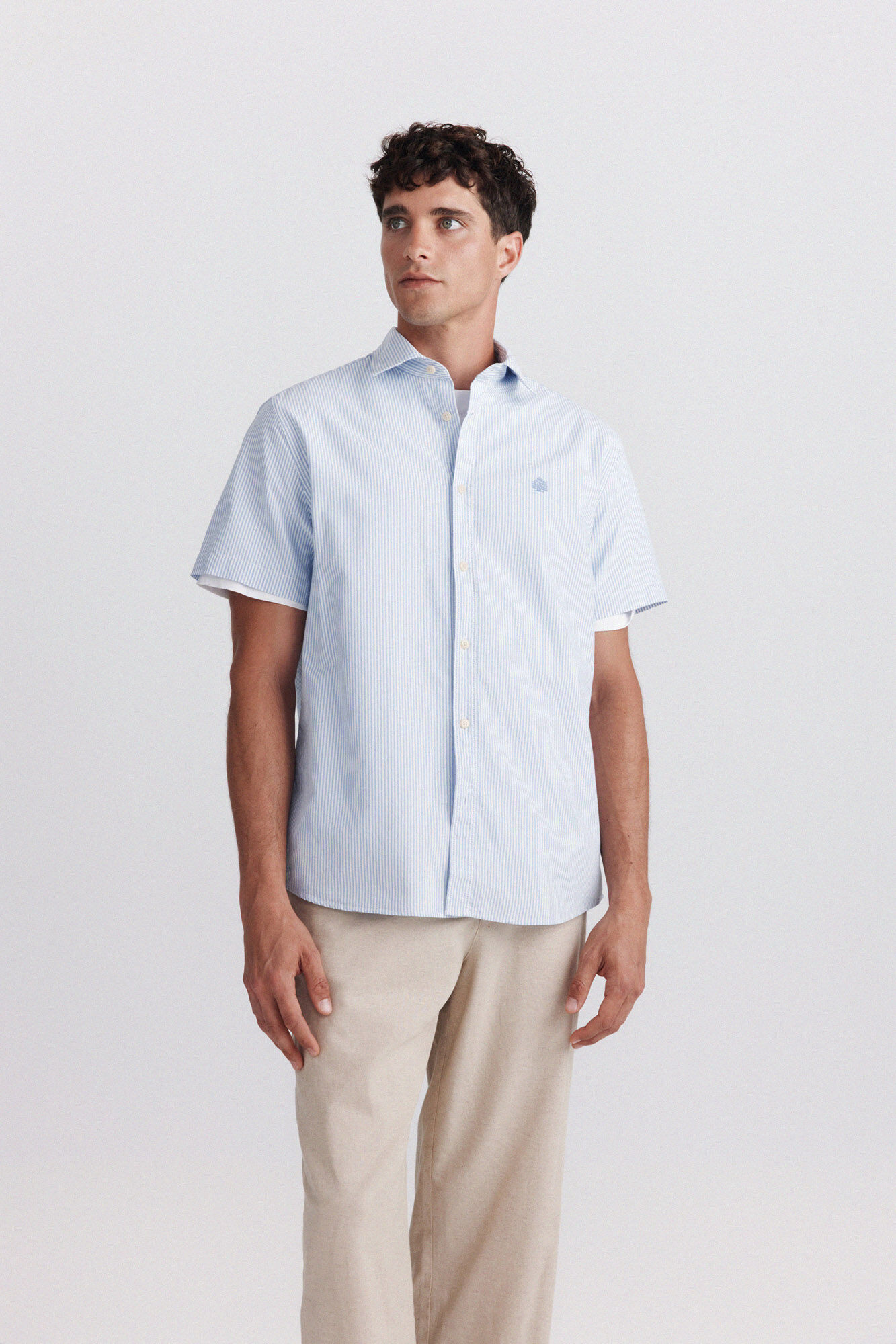 Springfield Camisa de manga corta oxford a rayas azul