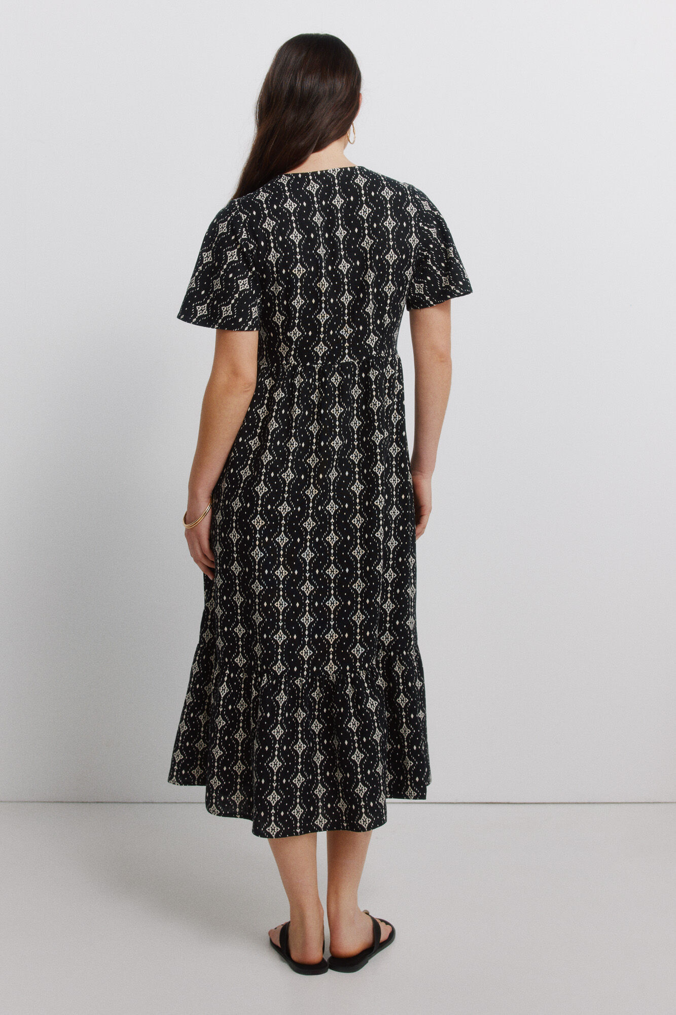 Springfield Vestido midi camisero estampado de lino negro