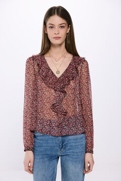 Springfield Blusa estampada volante delantero rosa