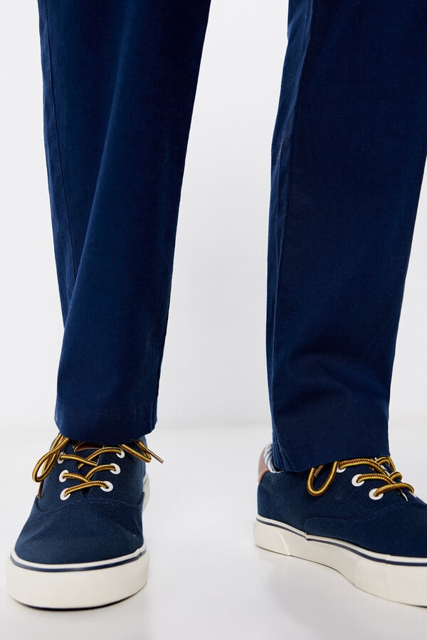 Springfield Pantalón chino lino slim fit azul