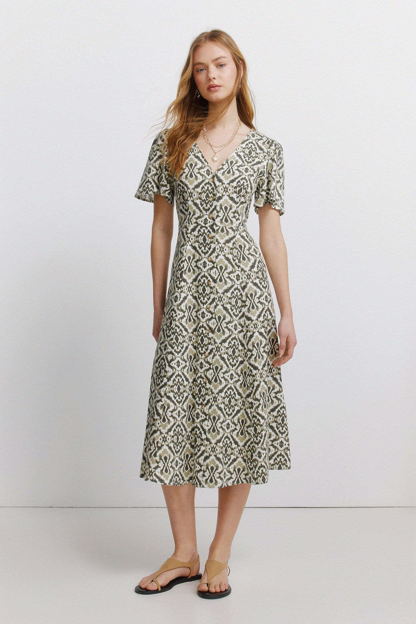 Springfield Vestido camisero estampado de lino
