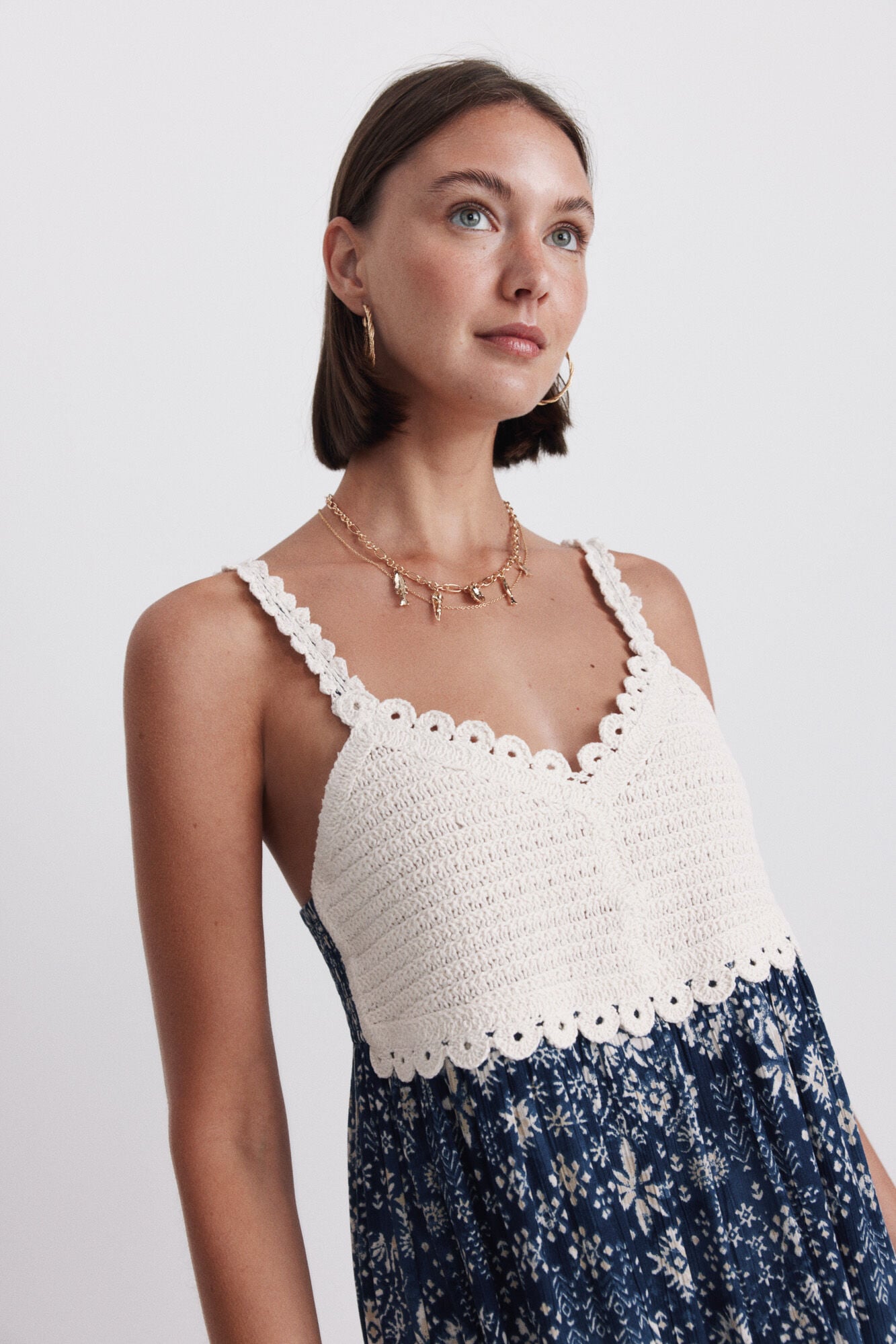 Springfield Vestido midi estampado de crochet azul