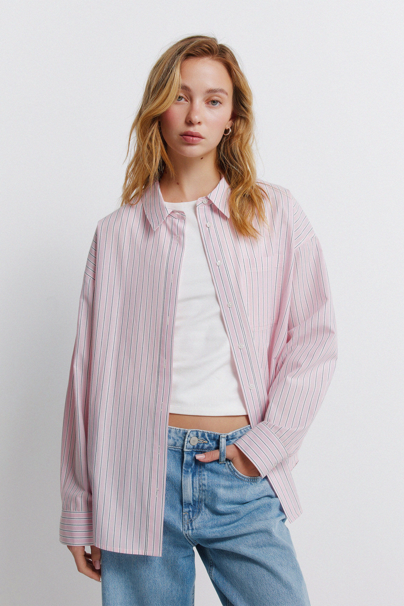 Springfield Camisa oversize de rayas rosa