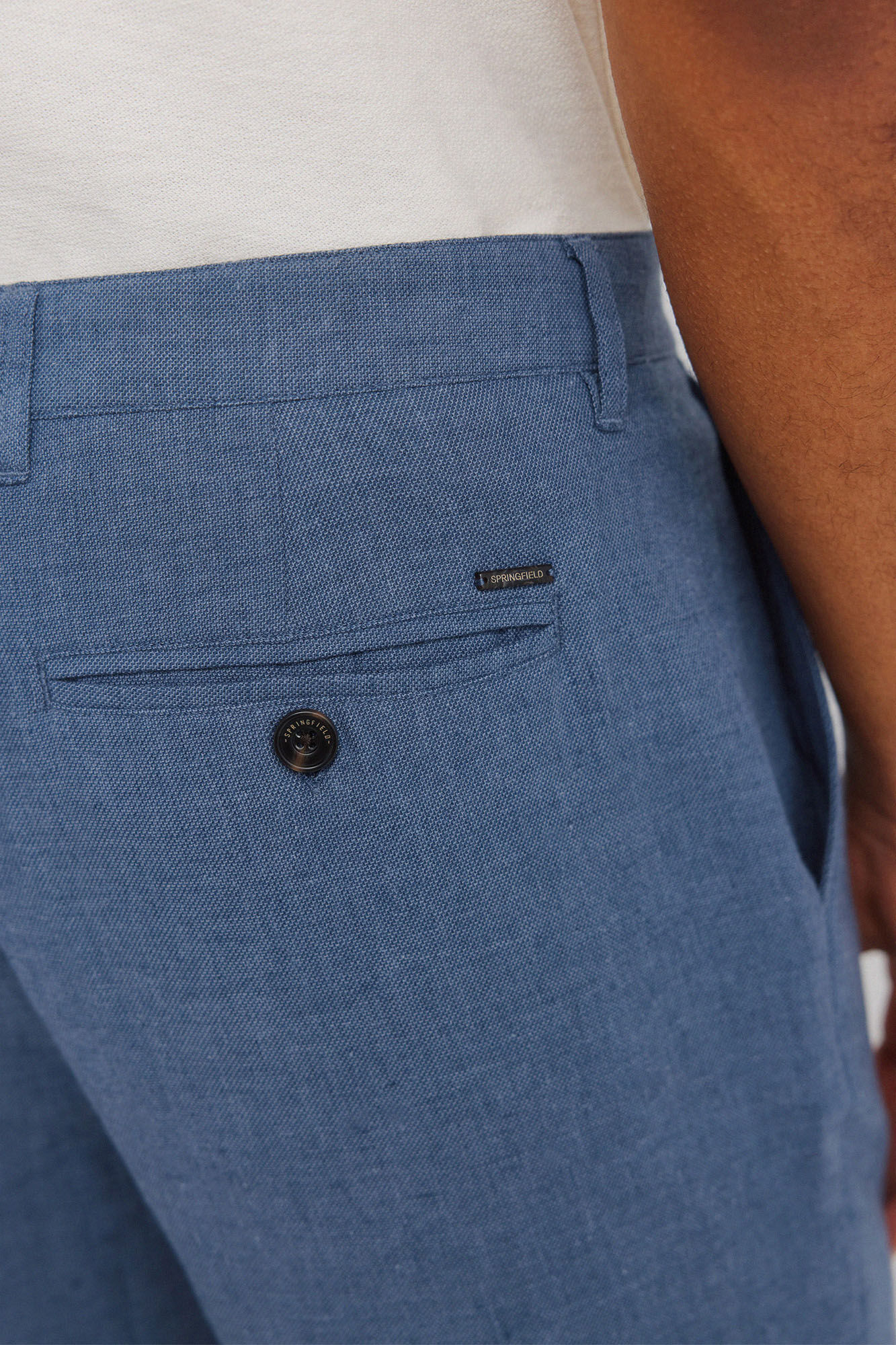 Springfield Pantal&oacute;n slim fit comfort de lino con estructura azul mezcla