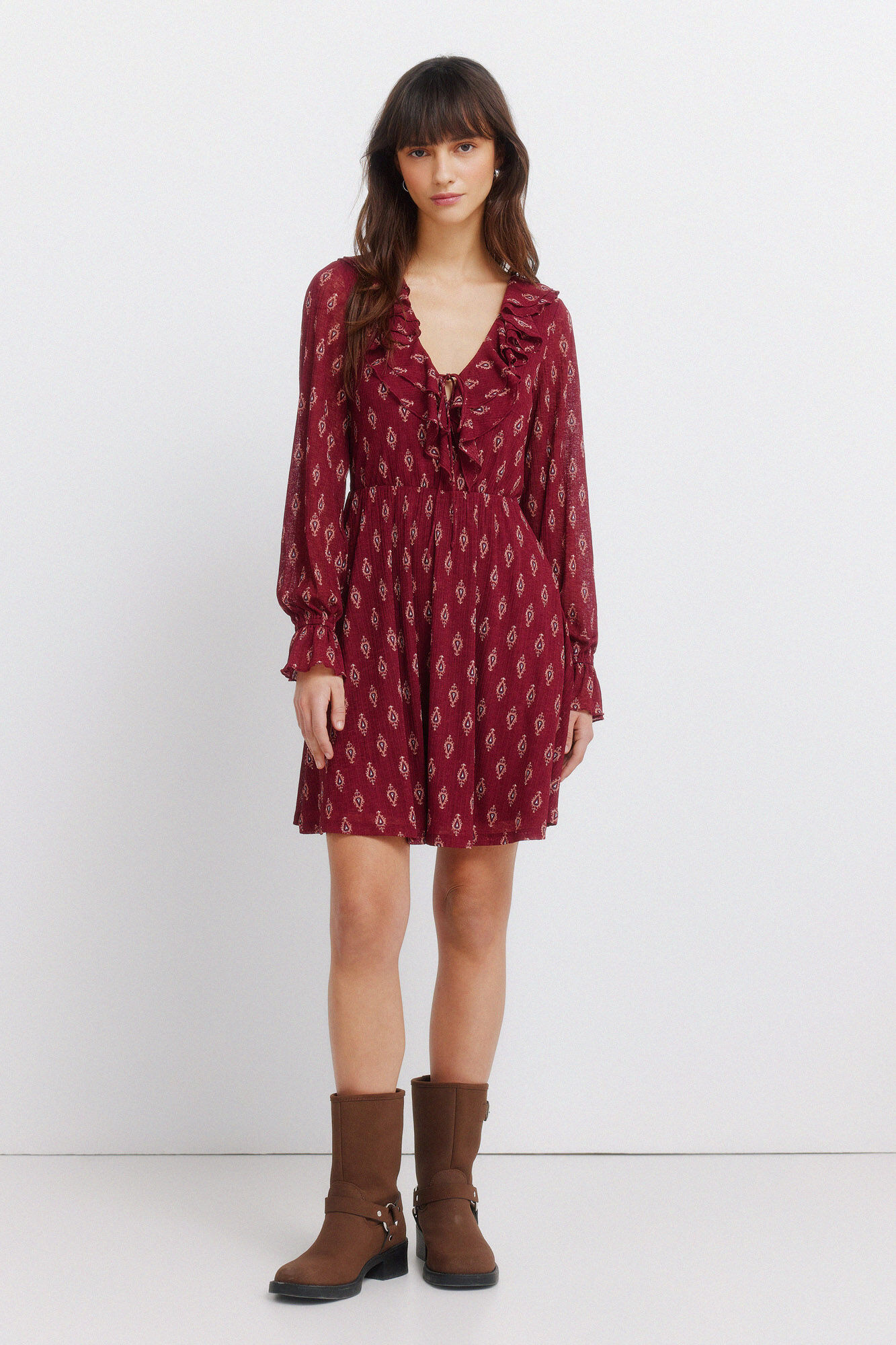 Springfield Vestido corto estampado con volantes