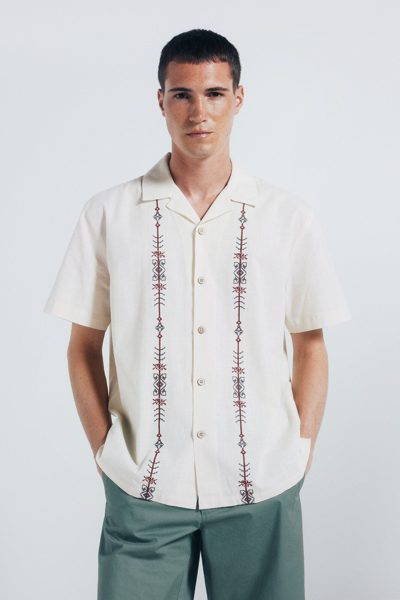 Springfield Camisa manga corta bowling bordado posicional blanco