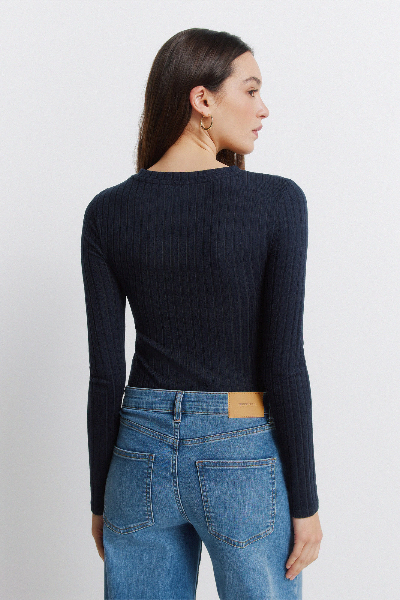 Springfield Playera con cuello de botones acanalados marino