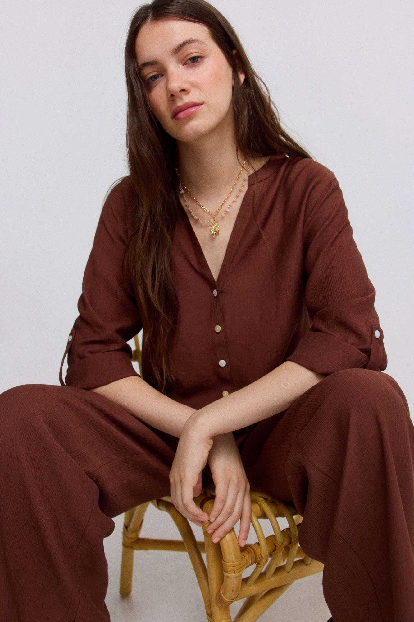 Springfield Blusa escote en V caf&eacute;