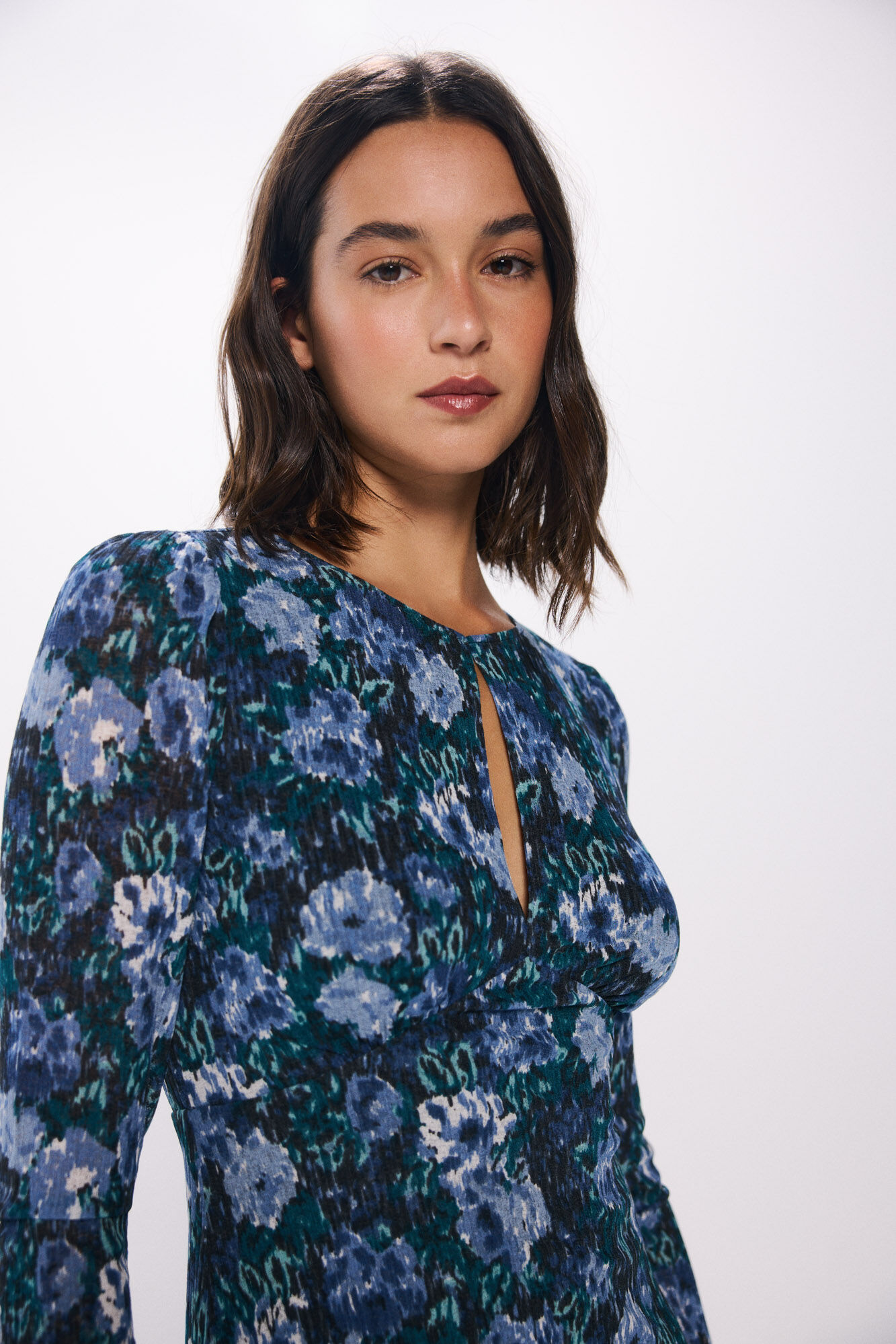 Springfield Vestido midi estampado flores azules negro