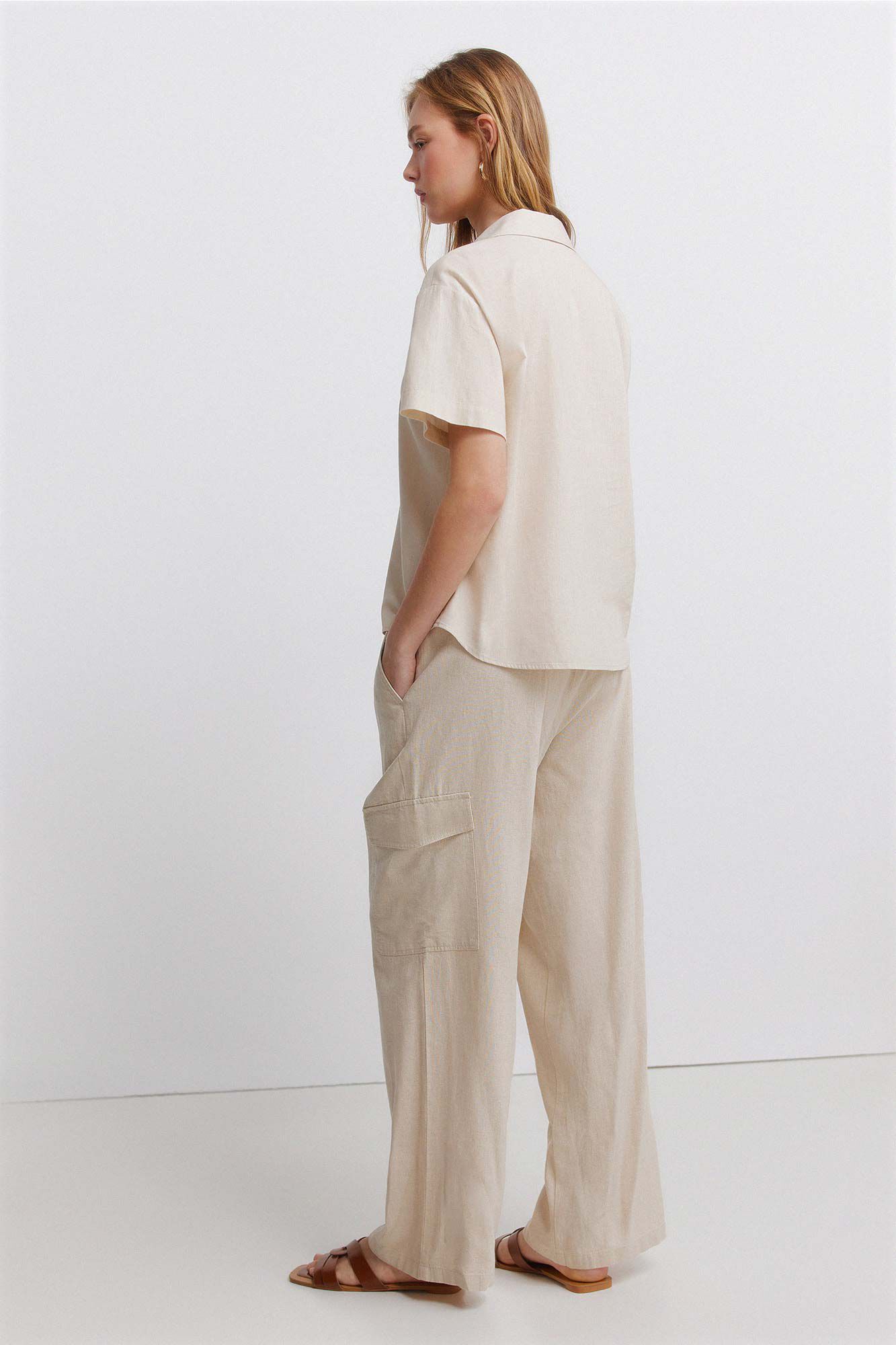 Springfield Pantal&oacute;n cargo de lino caf&eacute;