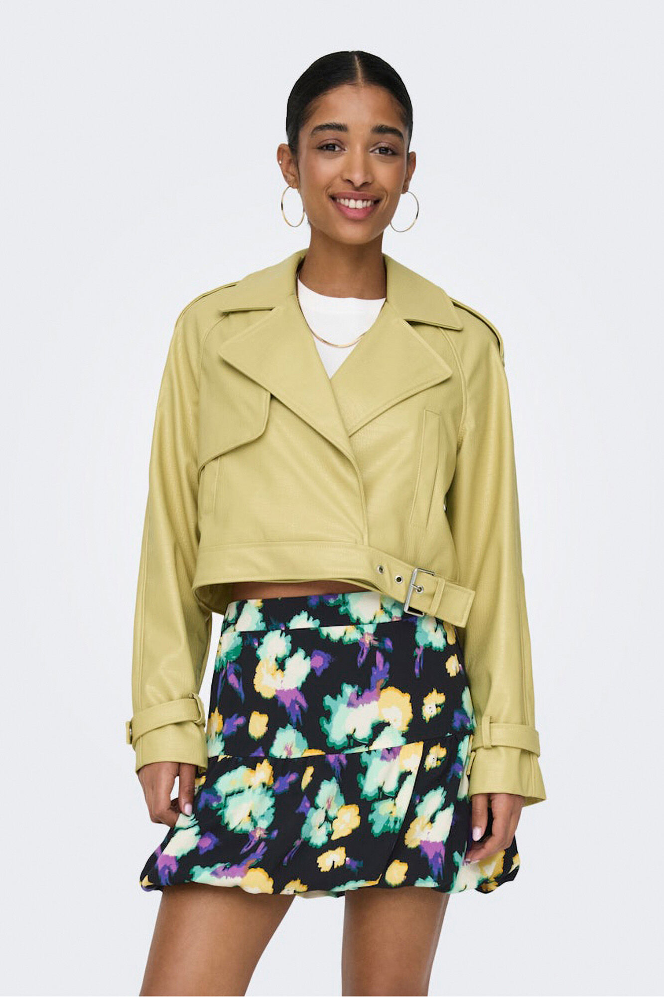 Only Chaqueta biker de polipiel beige