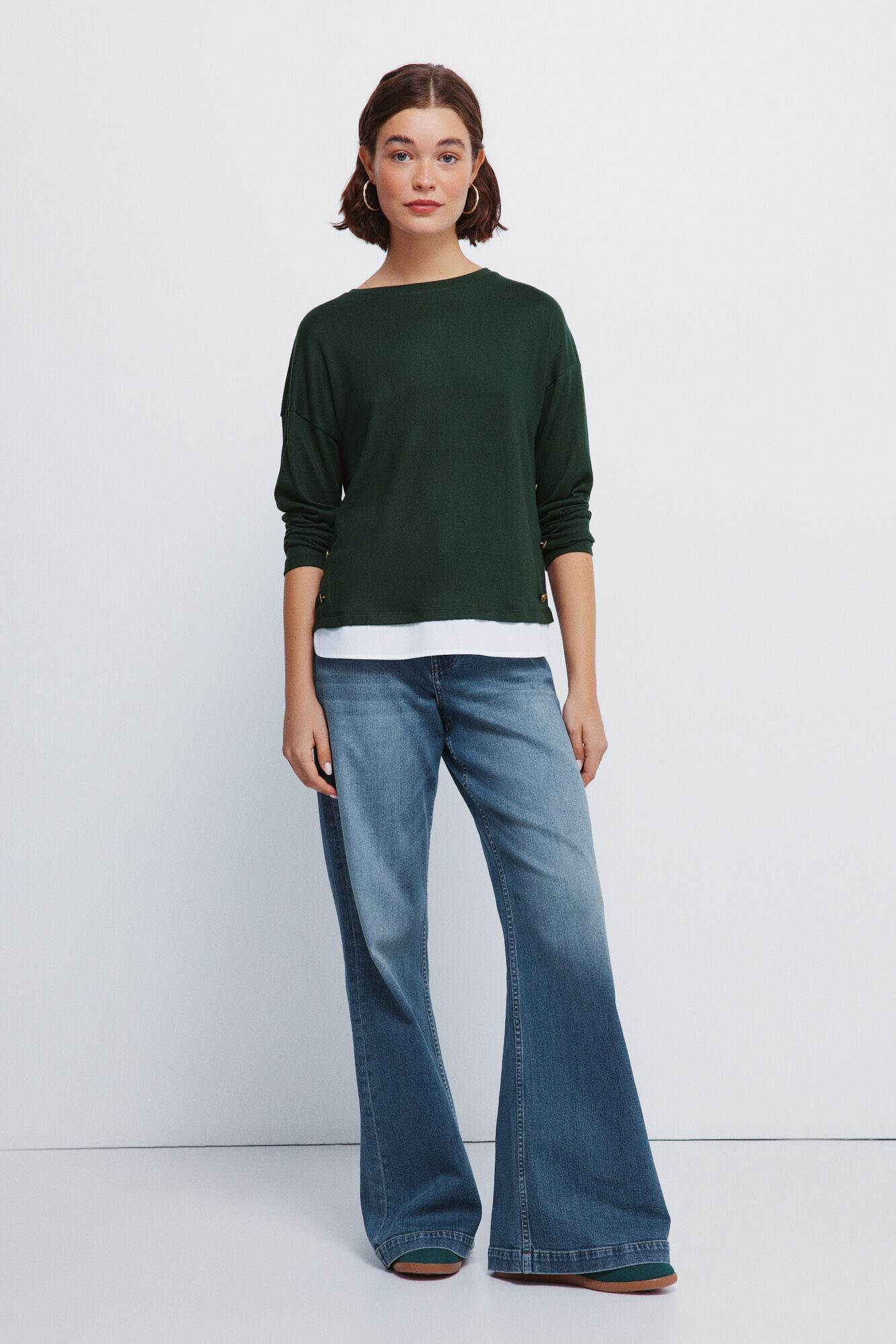 Springfield Playera combinada con botones laterales verde