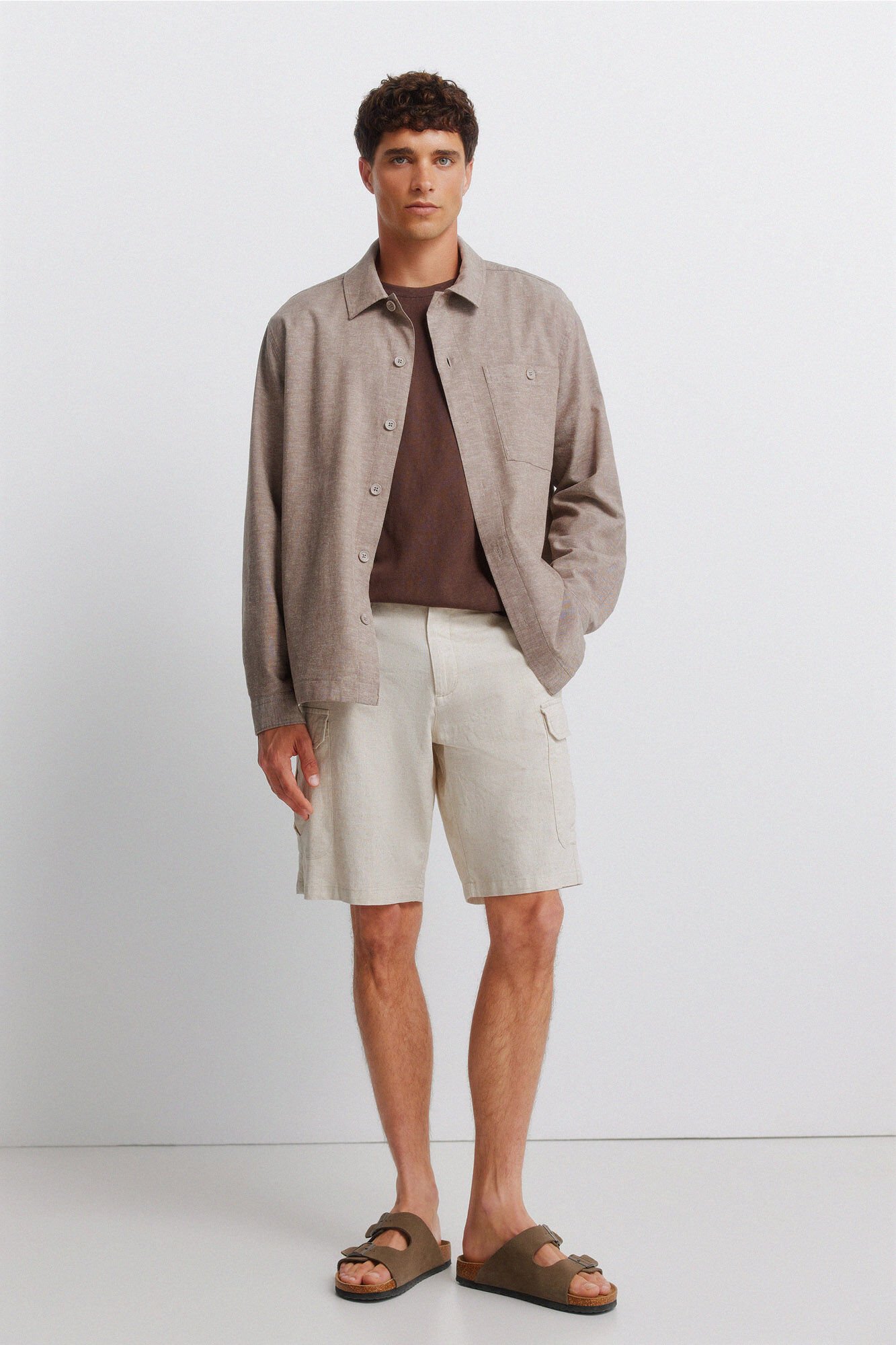 Springfield Sobrecamisa de lino con bolsillo caf&eacute;