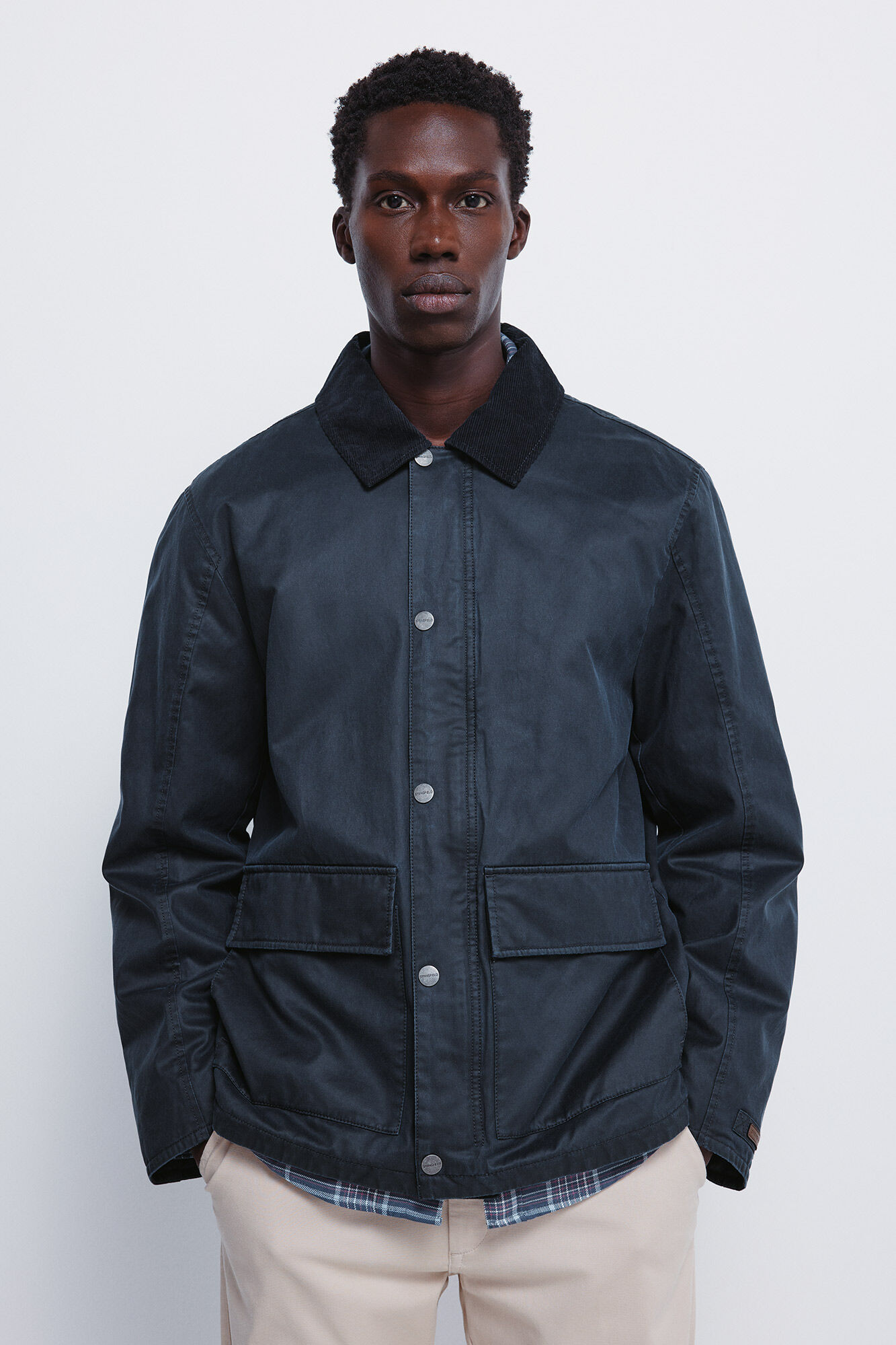 Springfield Parka short con cuello de pana azul