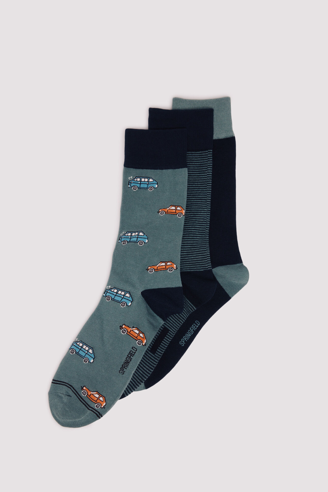 Springfield Pack de 3 calcetines de algod&oacute;n para coche caza oscuro