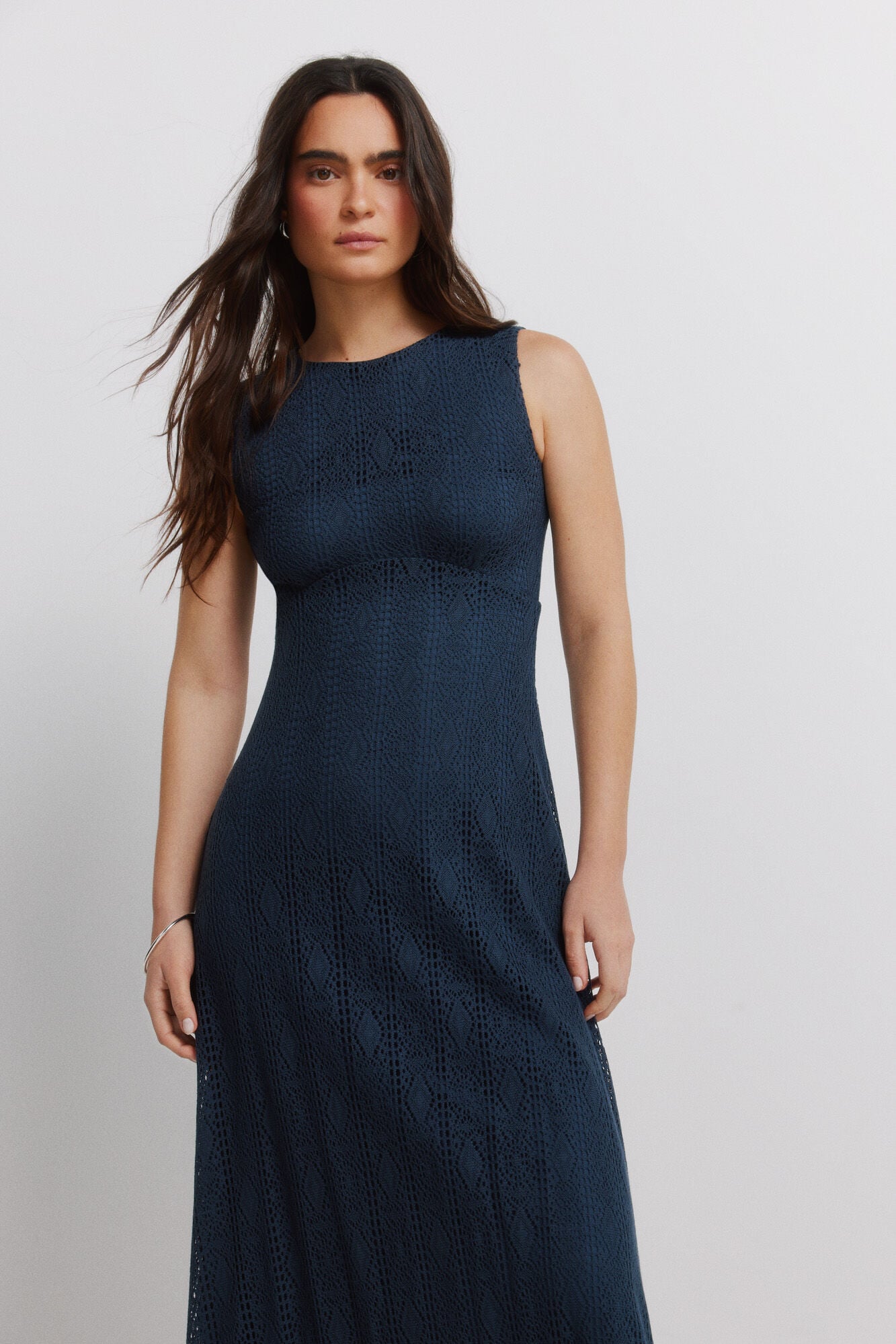 Springfield Vestido midi de tirantes bordado azul