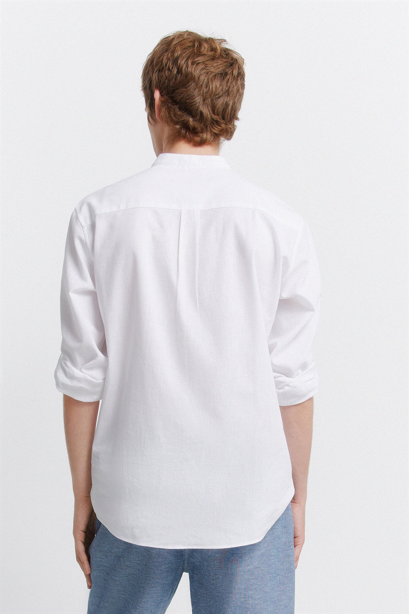 Springfield Camisa de lino cuello mao natural