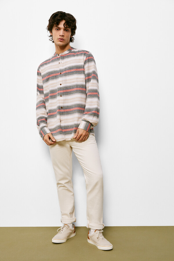 Springfield Camisa rayas horizontales beige