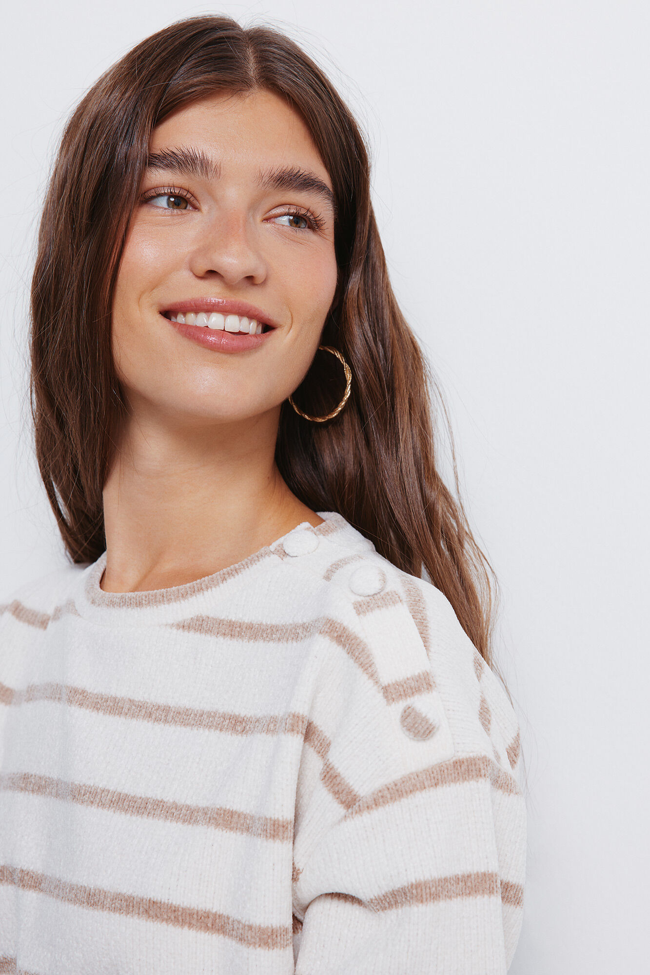 Springfield Jersey chenilla rayas botones hombro blanco