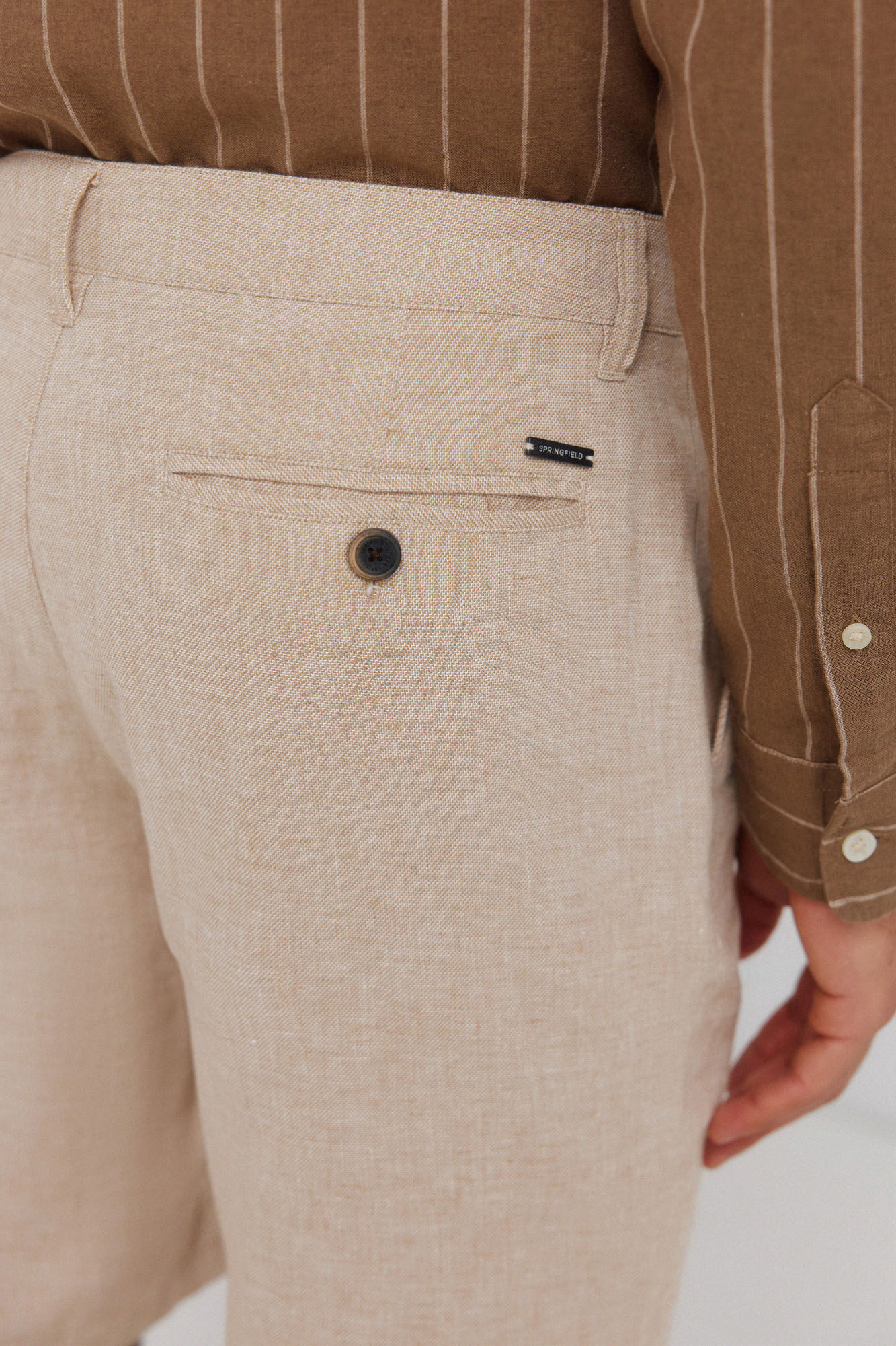 Springfield Bermudas dobby comfort fit de lino beige