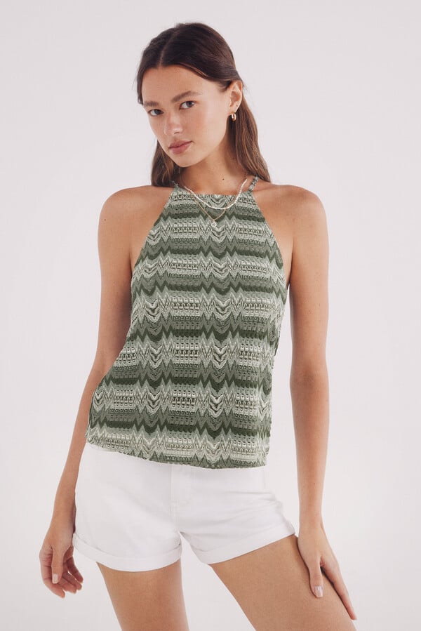 Springfield Top escote halter cenefas zigzag verde