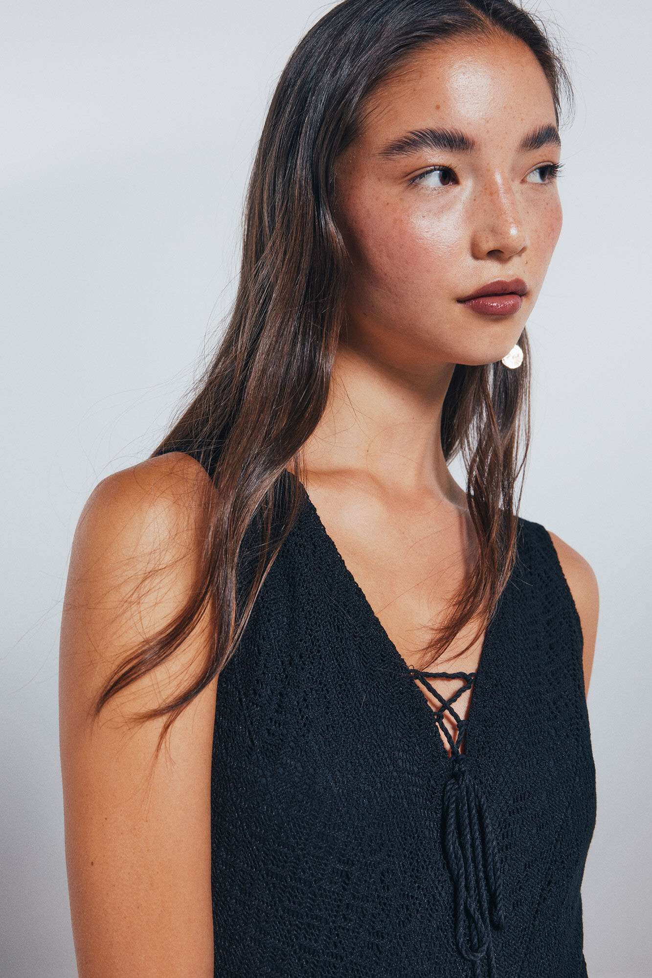 Springfield Vestido midi crochet escote lazo borlas