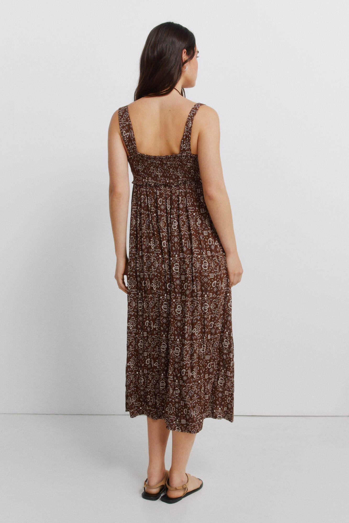 Springfield Vestido midi smock en el pecho estampado