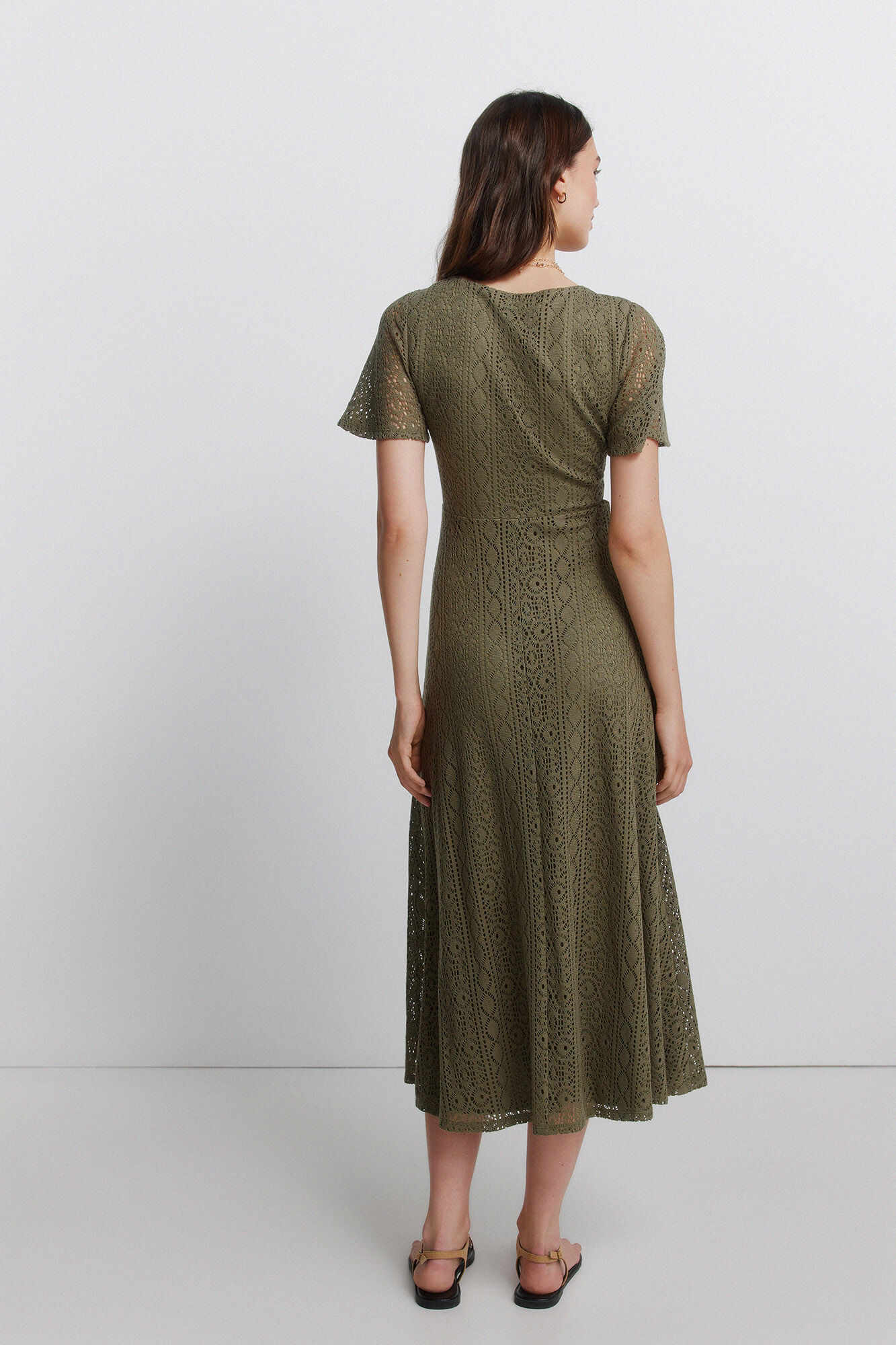 Springfield Vestido midi bordado kaki