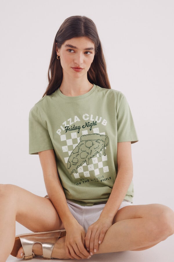 Springfield Playera "Pizza club" marfil