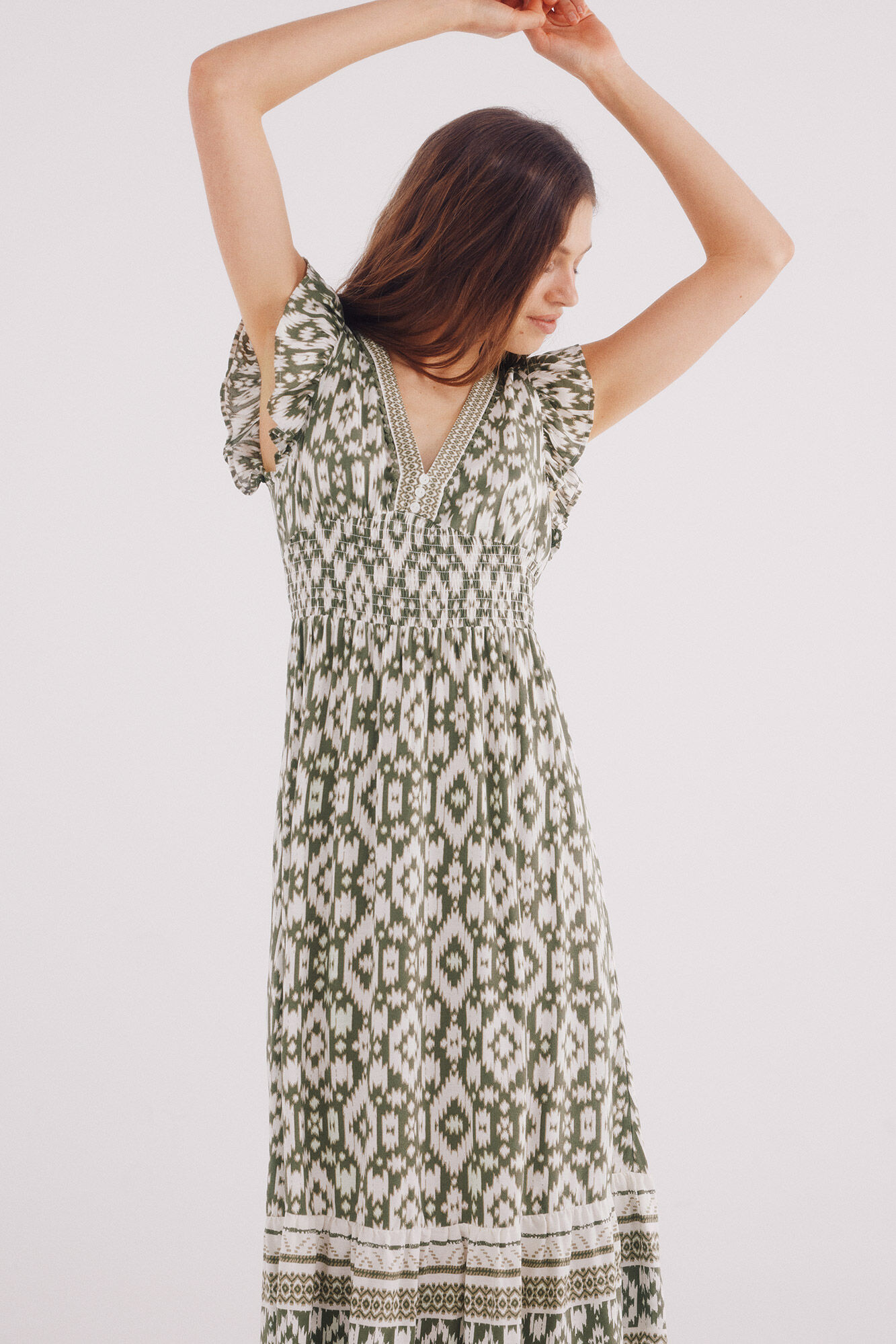 Springfield Vestido midi estampado &eacute;tnico cenefa