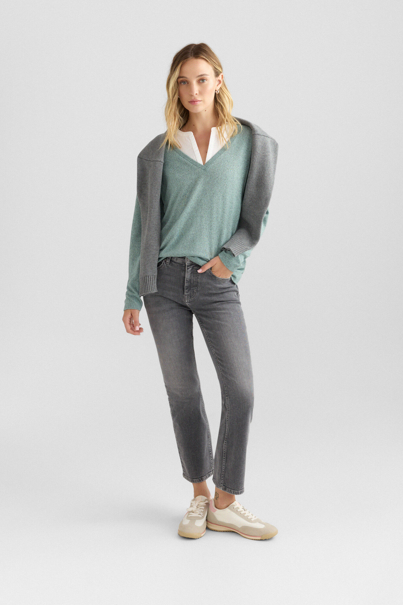 Springfield Playera bimateria detalle cuello verde