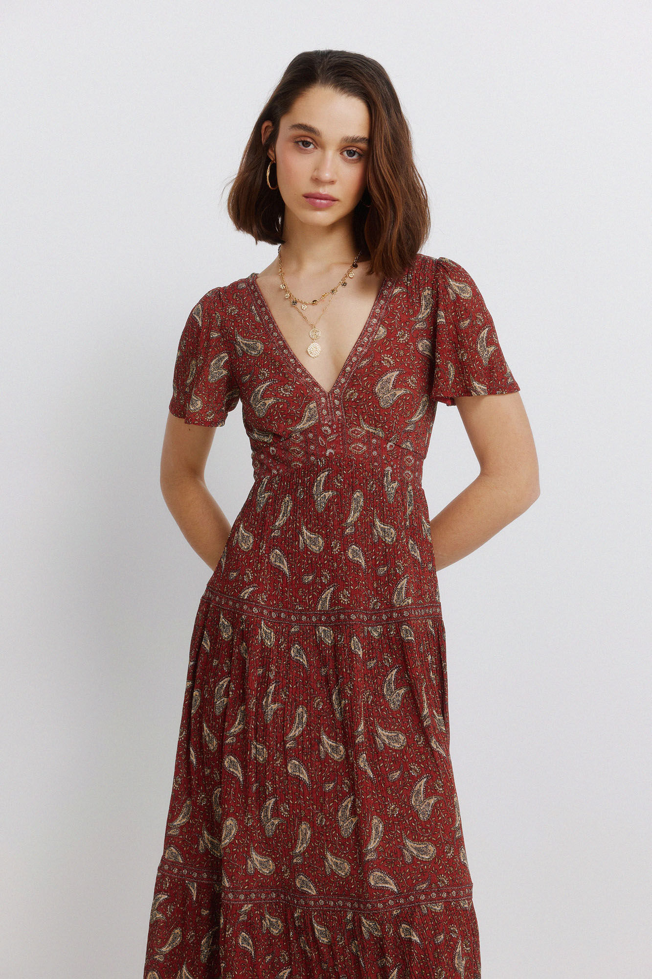 Springfield Vestido midi estampado cenefa