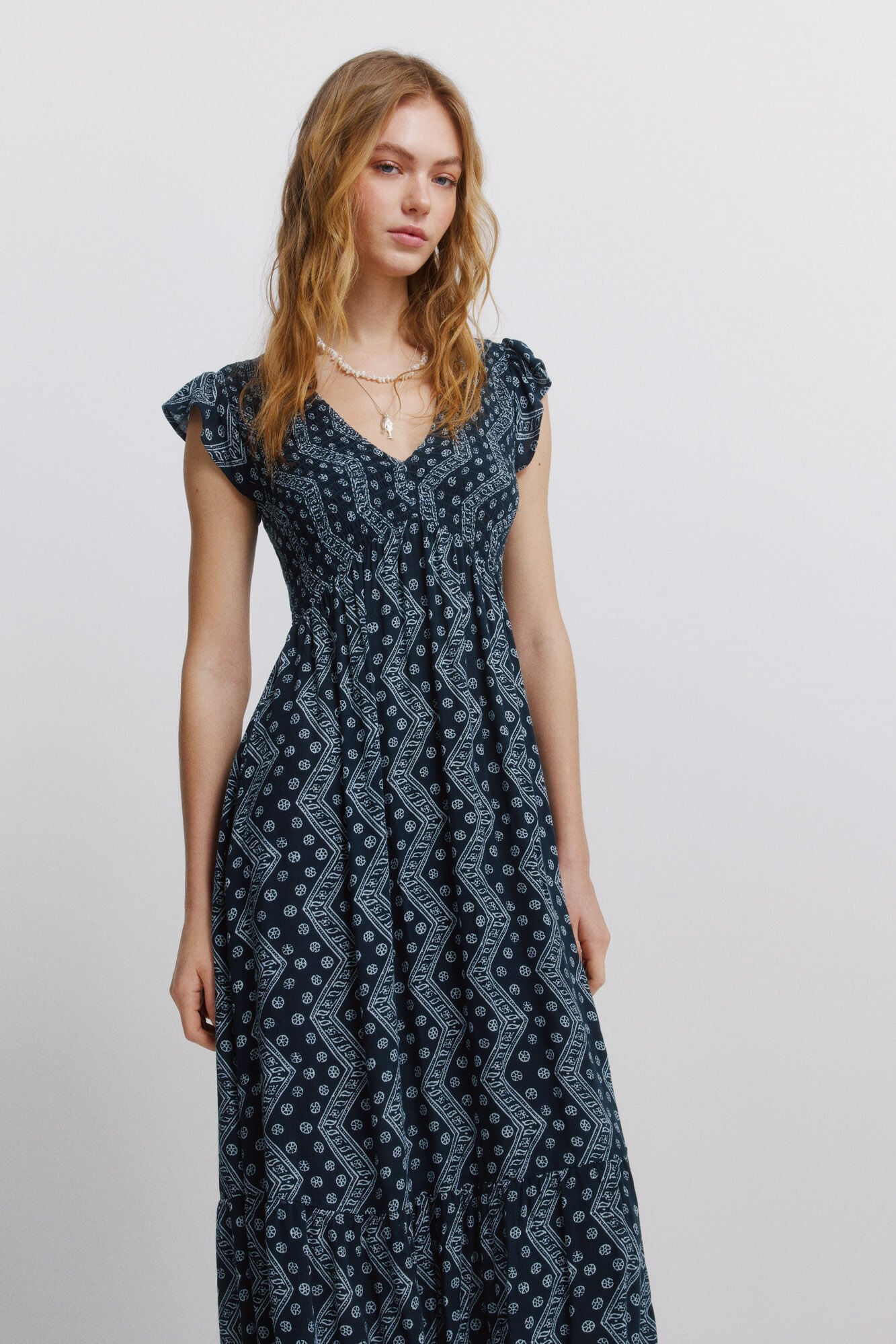 Springfield Vestido midi estampado cenefa azul