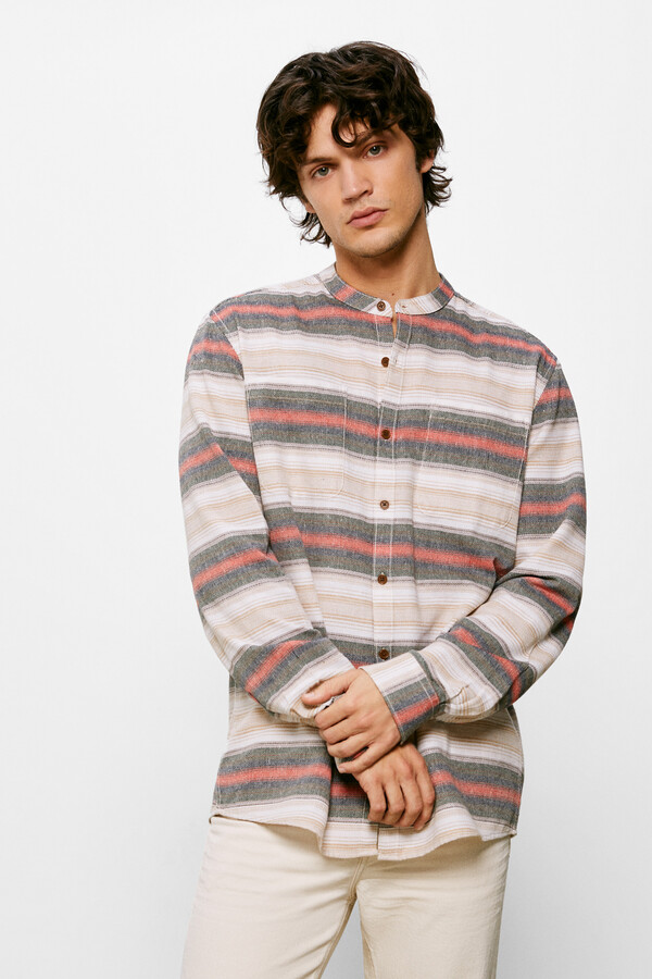 Springfield Camisa rayas horizontales beige