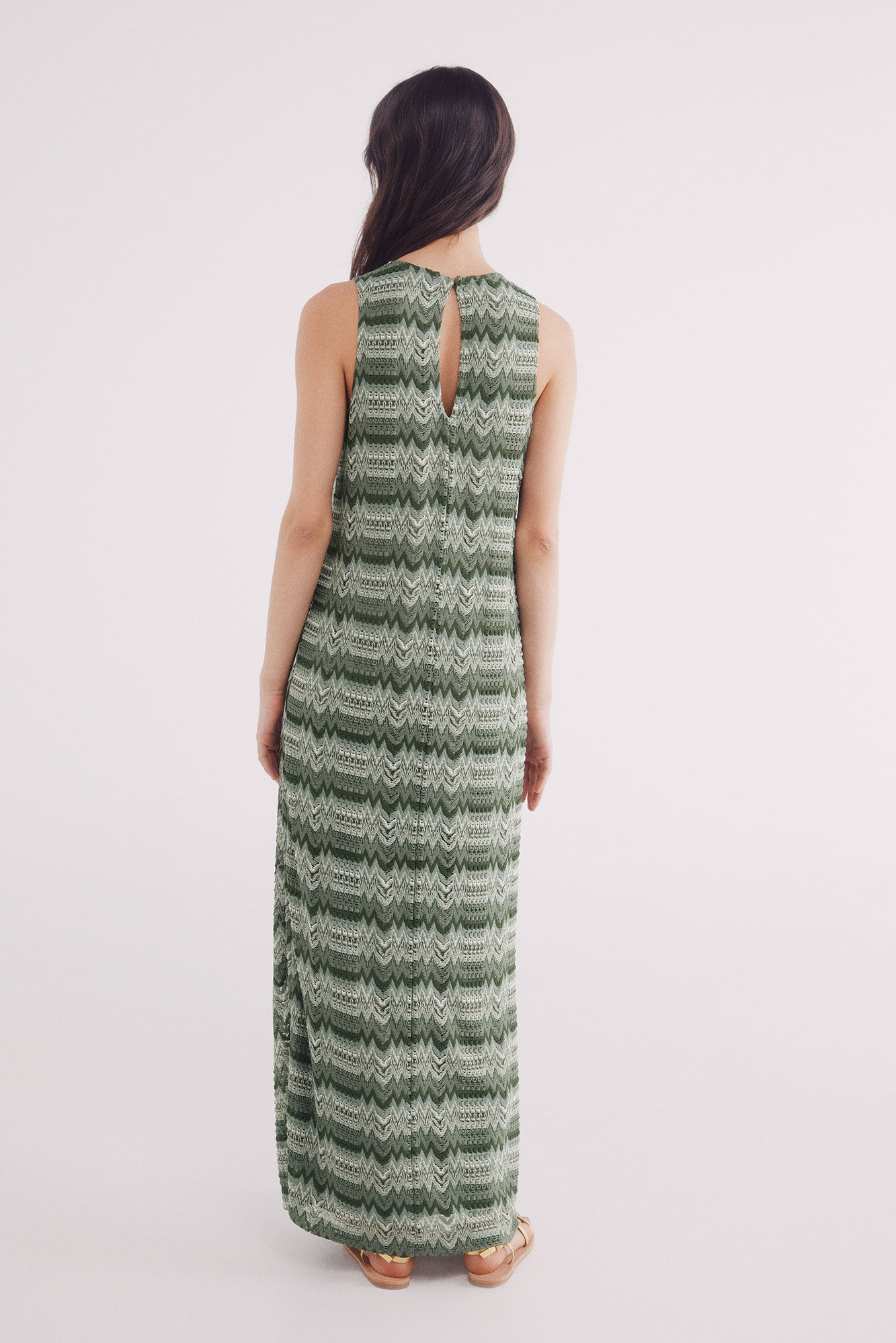 Springfield Vestido midi tubo estructura cenefas zig zag verde