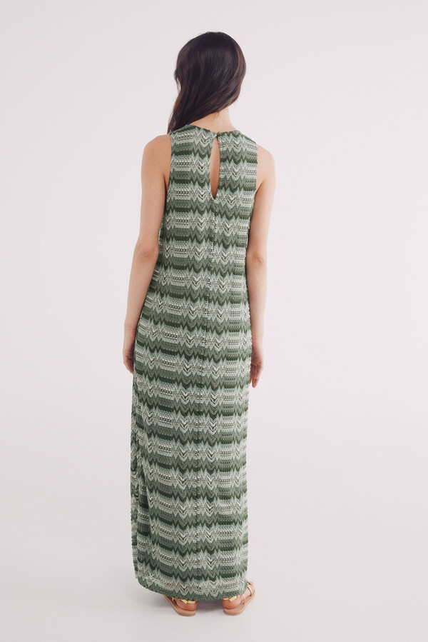Springfield Vestido midi tubo estructura cenefas zig zag verde