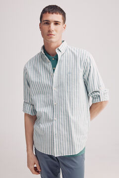 Springfield Camisa rayas algodón slub verde