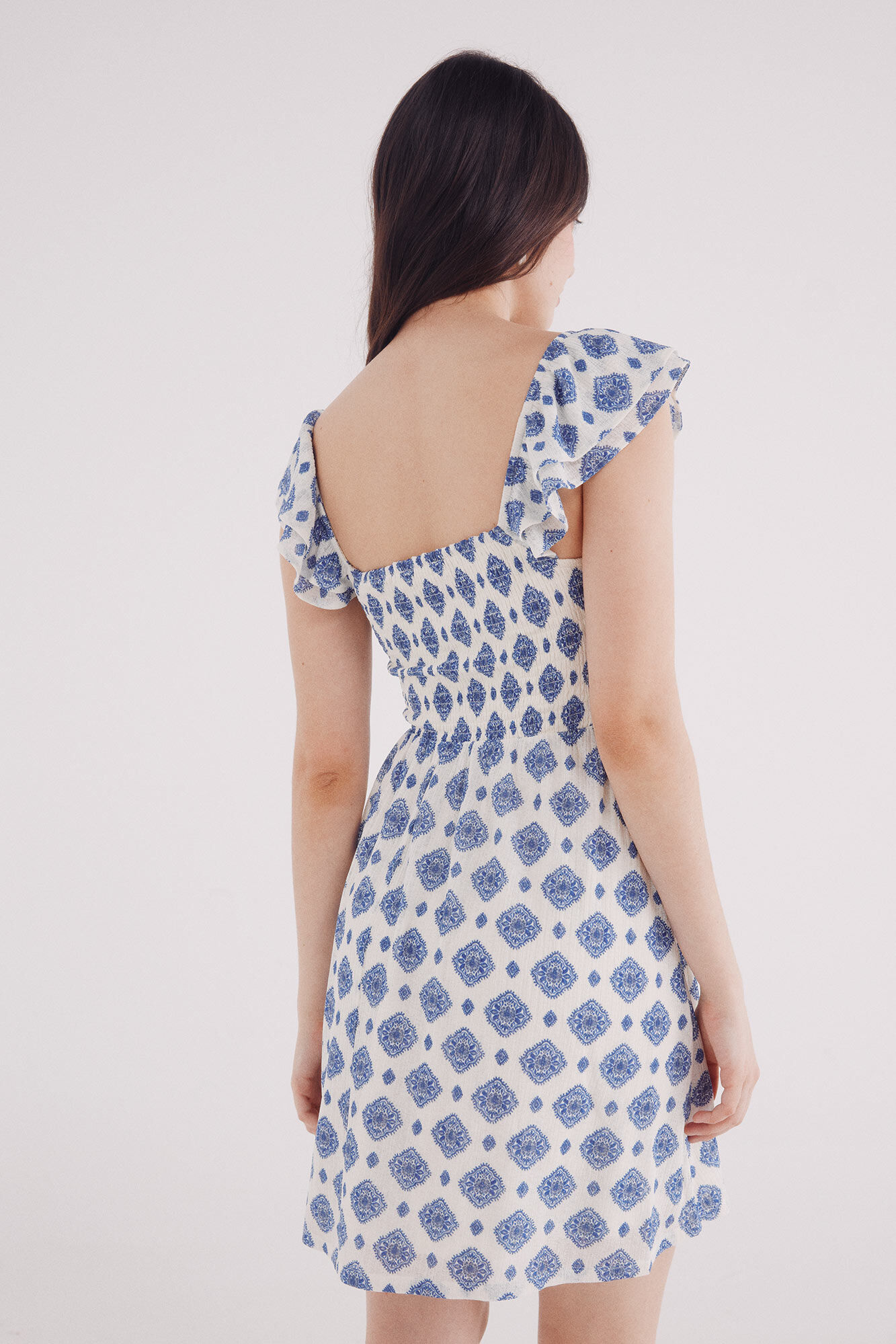 Springfield Vestido corto smock estampado geom&eacute;trico azul