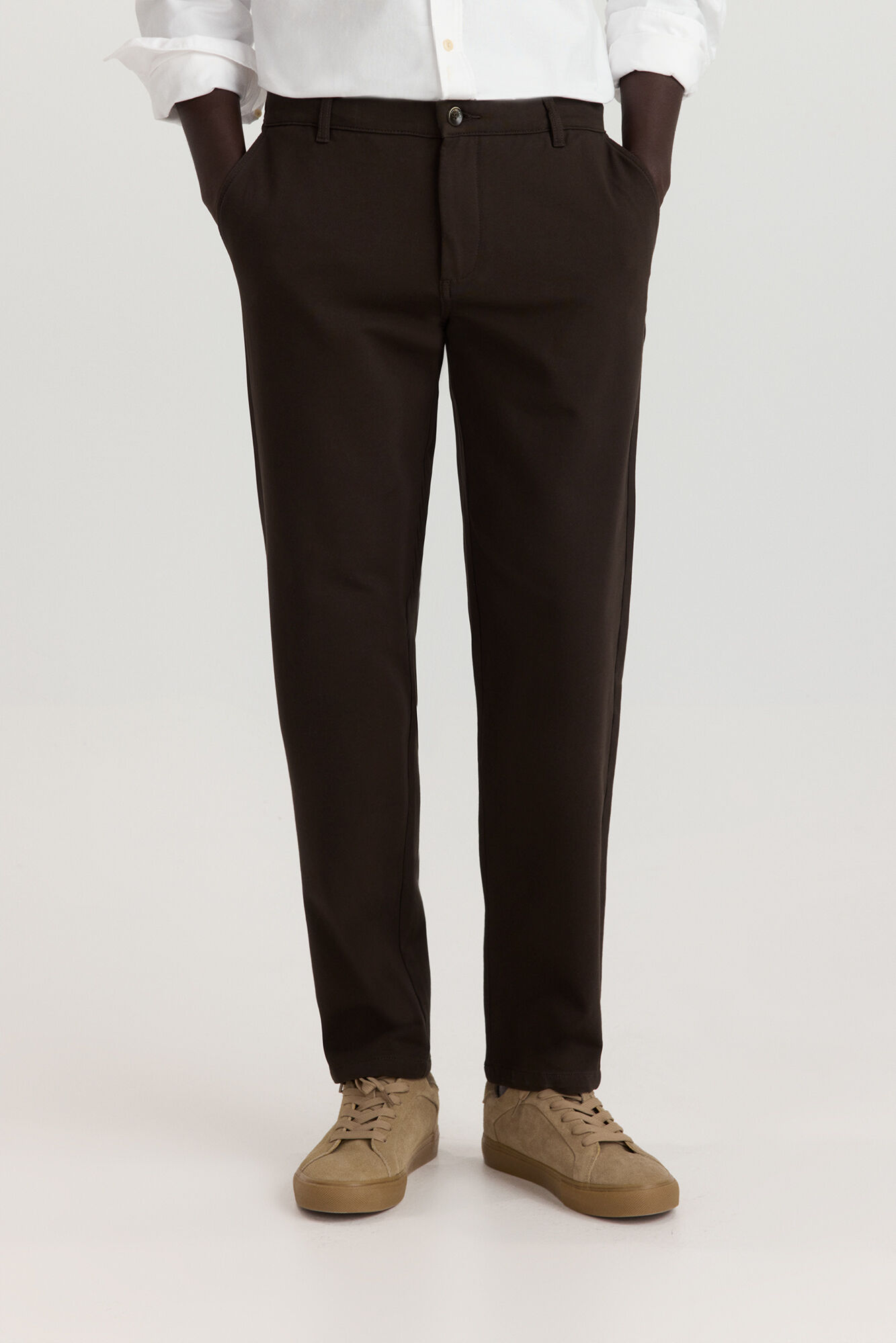 Springfield Pantal&oacute;n chino de tejido c&oacute;modo caf&eacute;