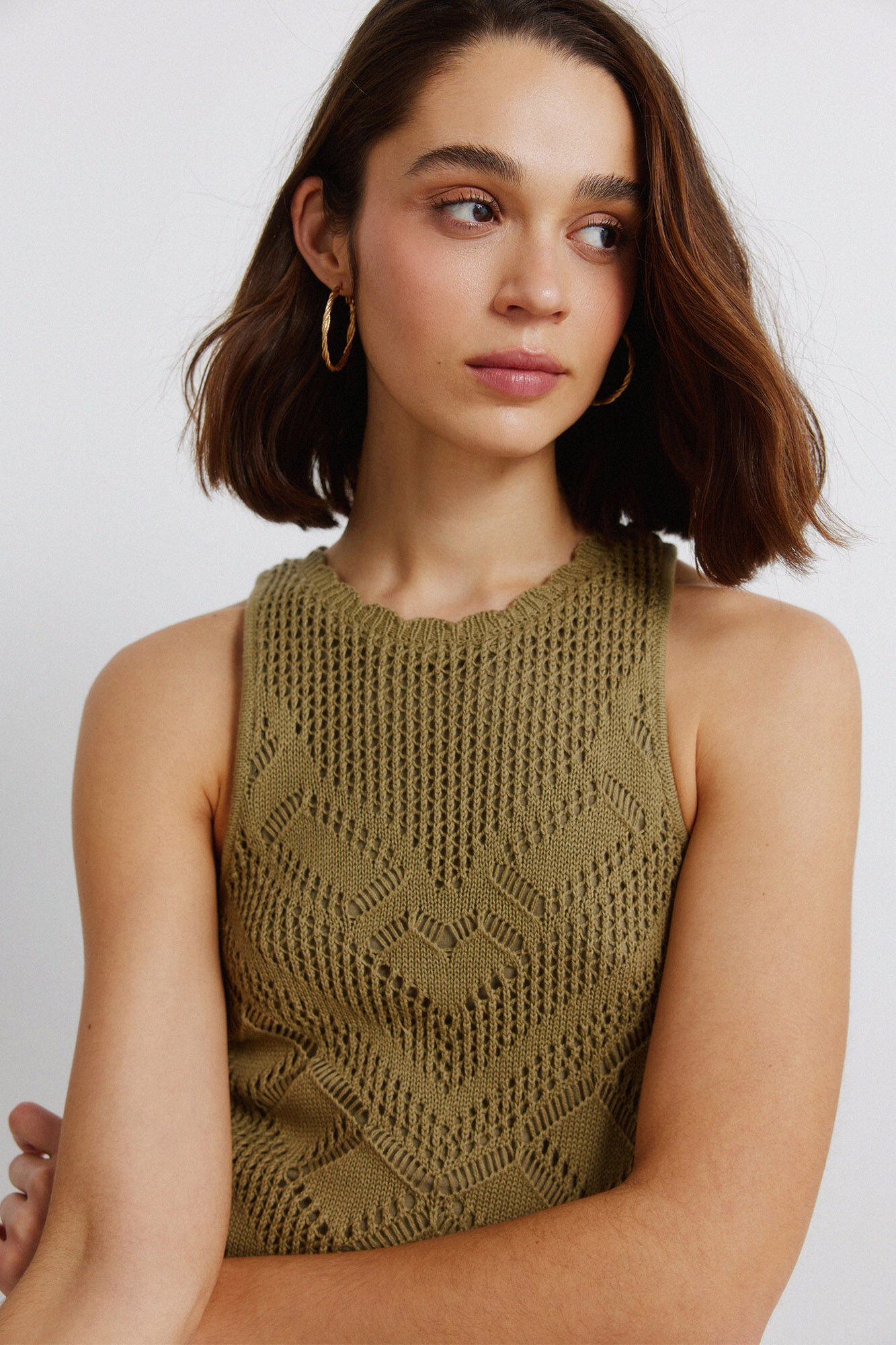 Springfield Vestido midi de punto calado kaki