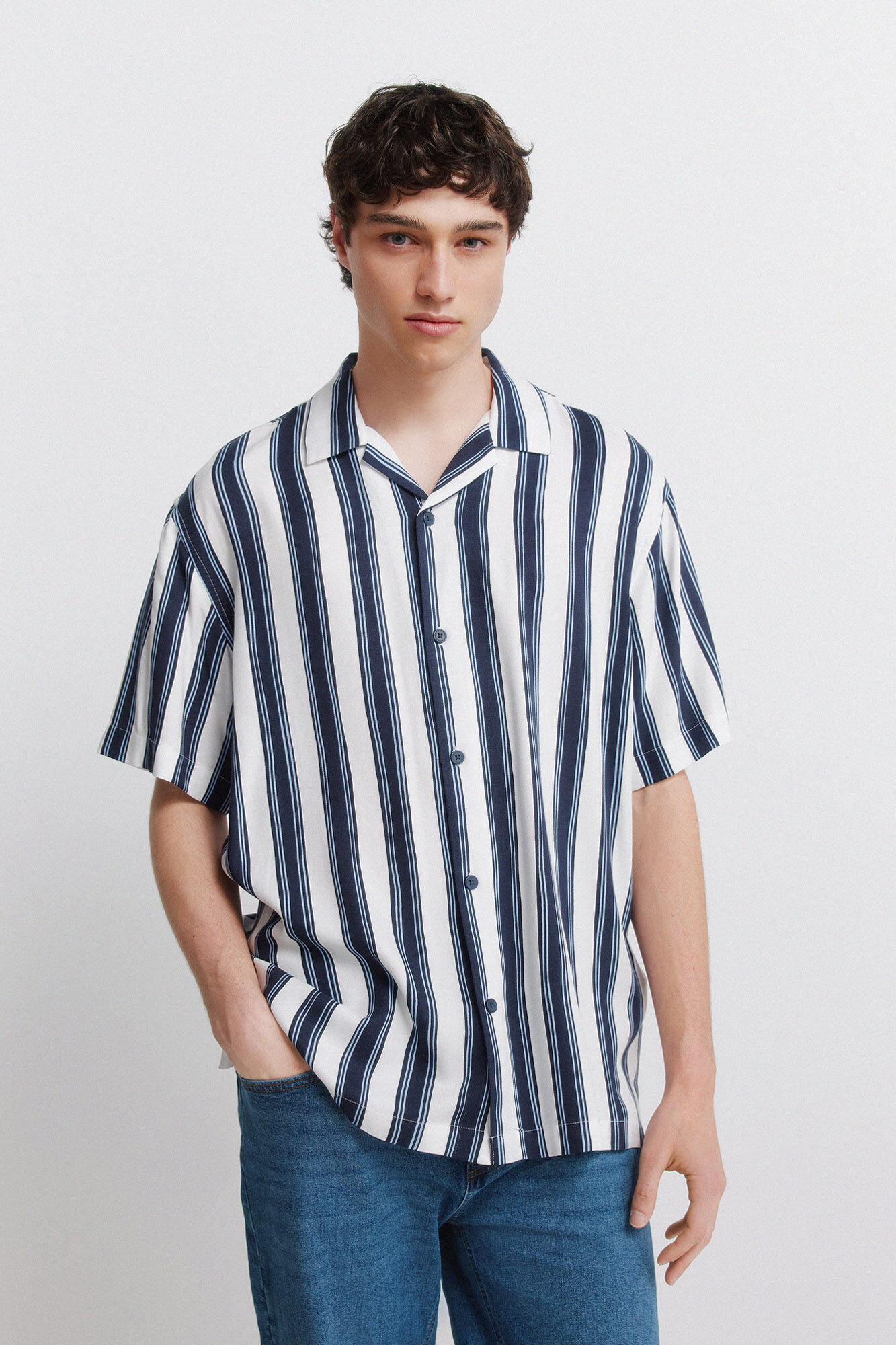 Springfield Camisa de manga corta de viscosa a rayas