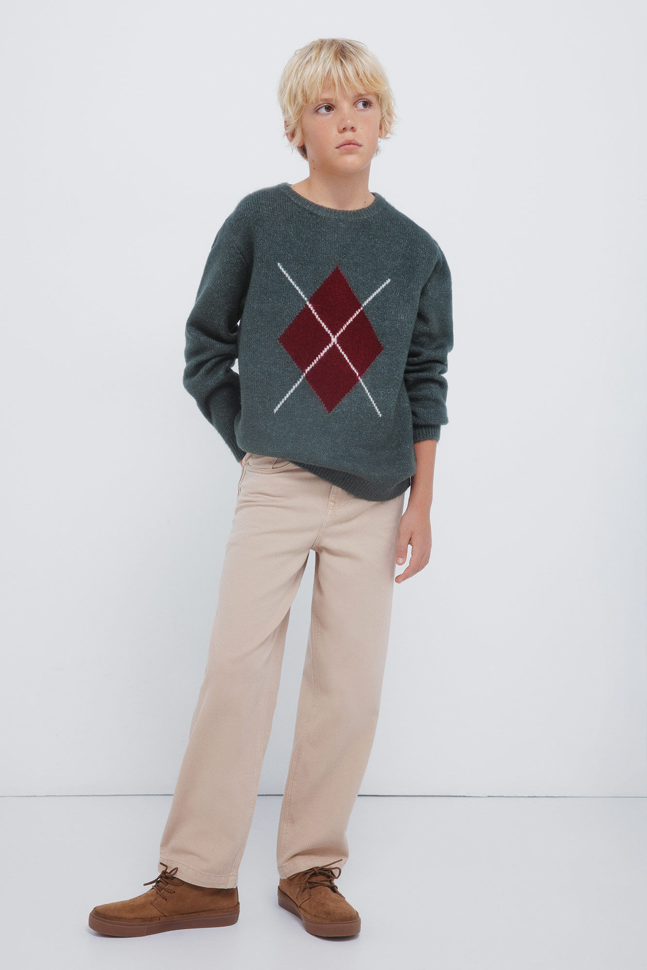 Springfield Kids Jersey caqui con estampado de rombos para ni&ntilde;o