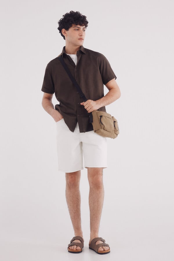 Springfield Bermudas denim blancas lavado regular fit estampado