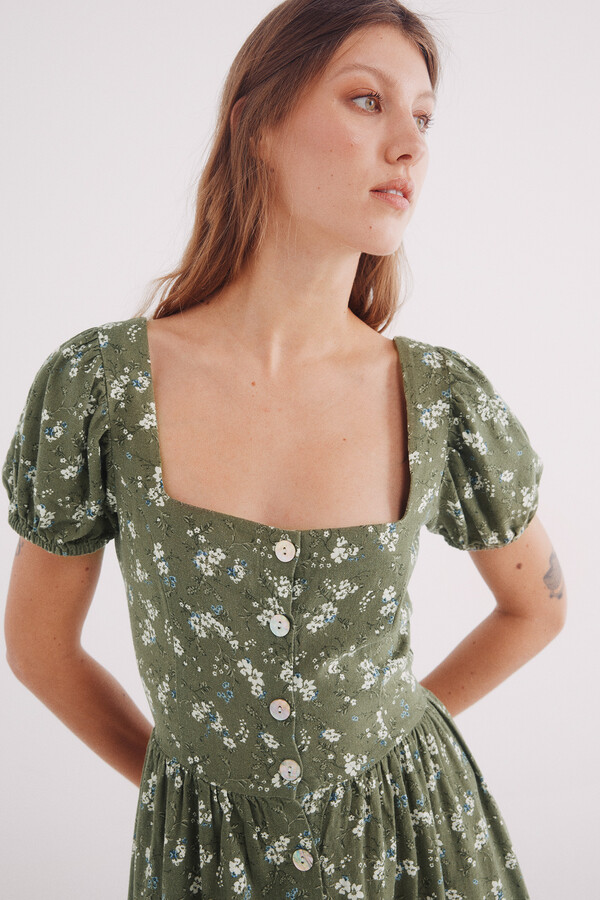 Springfield Vestido midi espalda cruzada lino verde